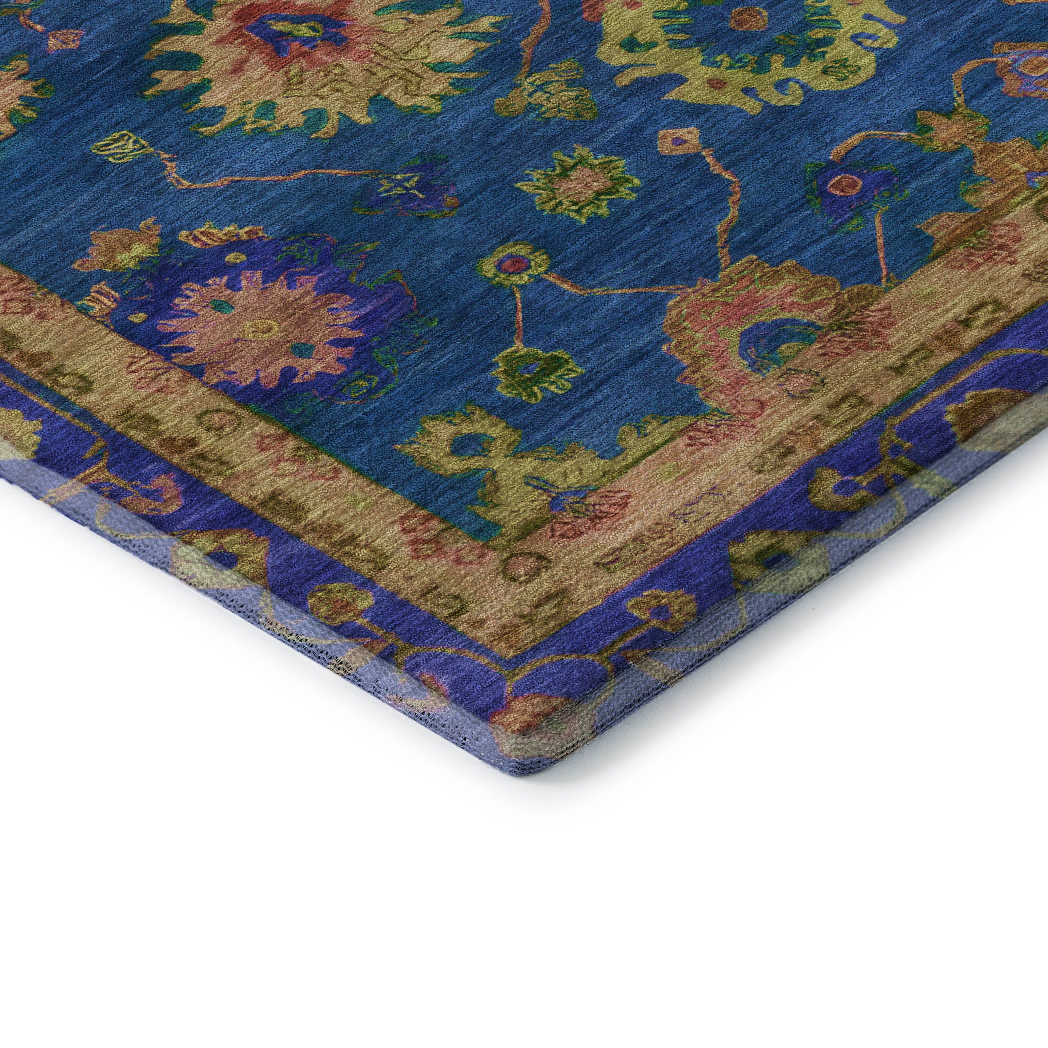 Prague Machine Washable Traditional Blue Rug 1'8" x 2'6" #shape_Rectangle