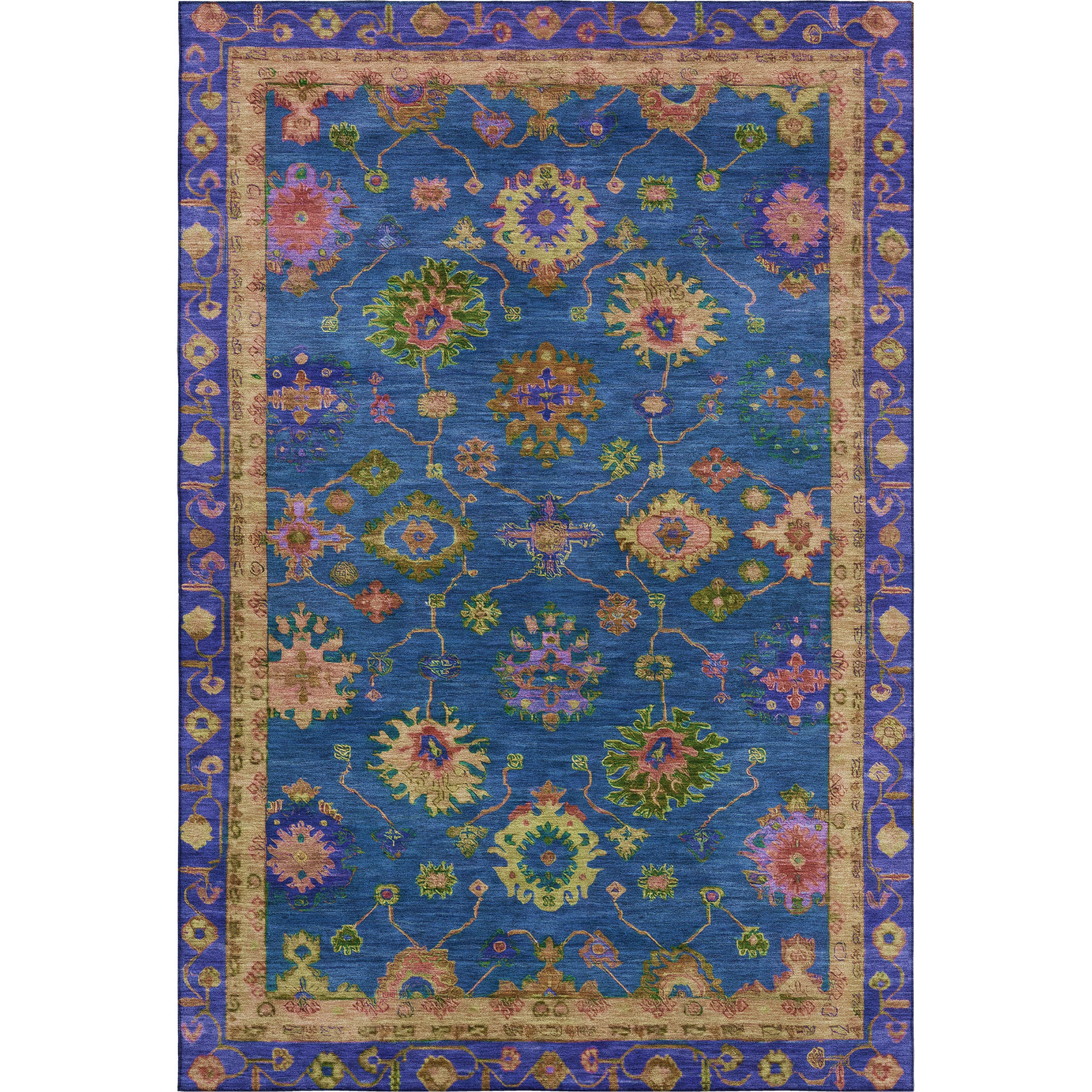 Prague Machine Washable Traditional Blue Rug 2'6" x 3'10" #shape_Rectangle