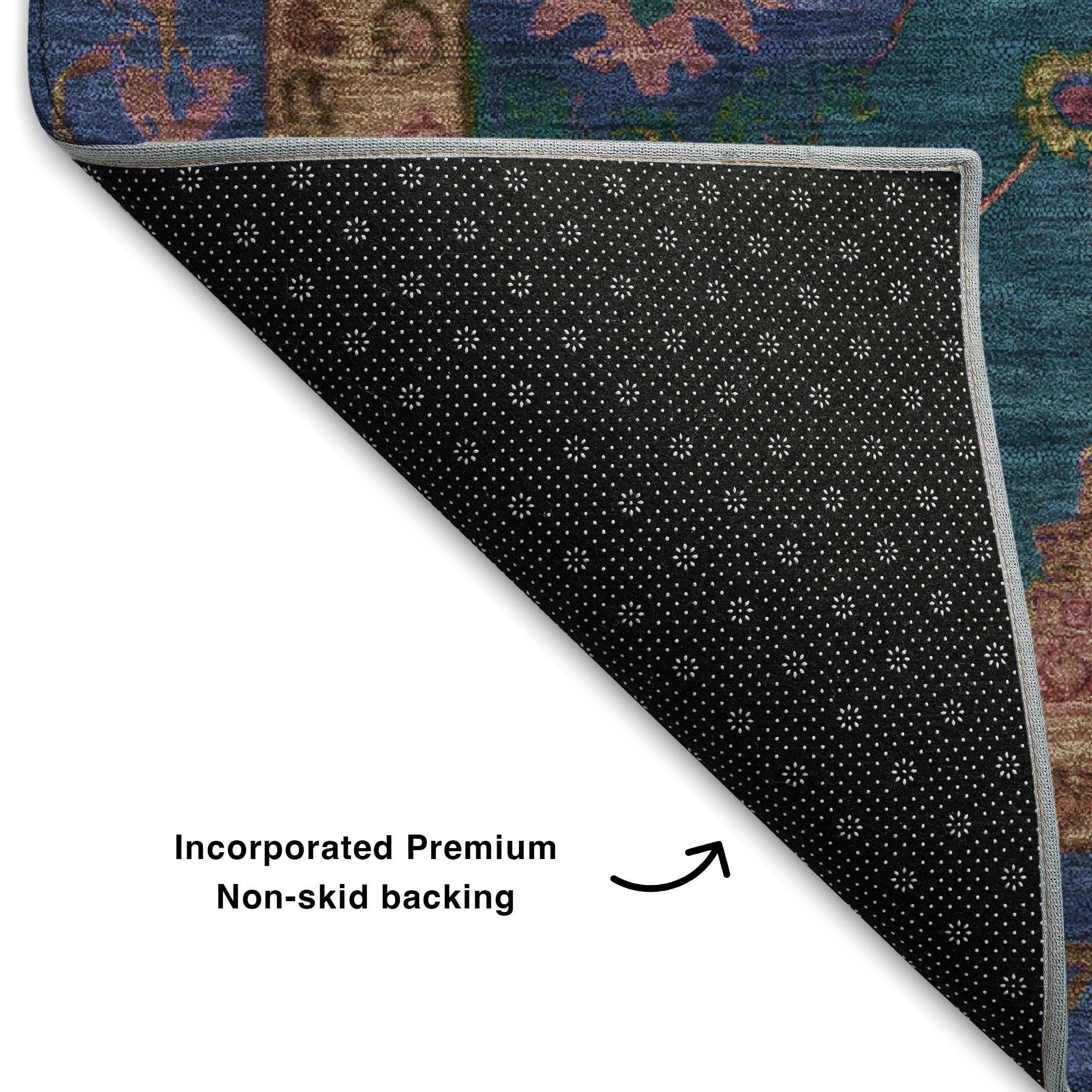 Prague Machine Washable Traditional Teal Rug 1'8" x 2'6" #shape_Rectangle