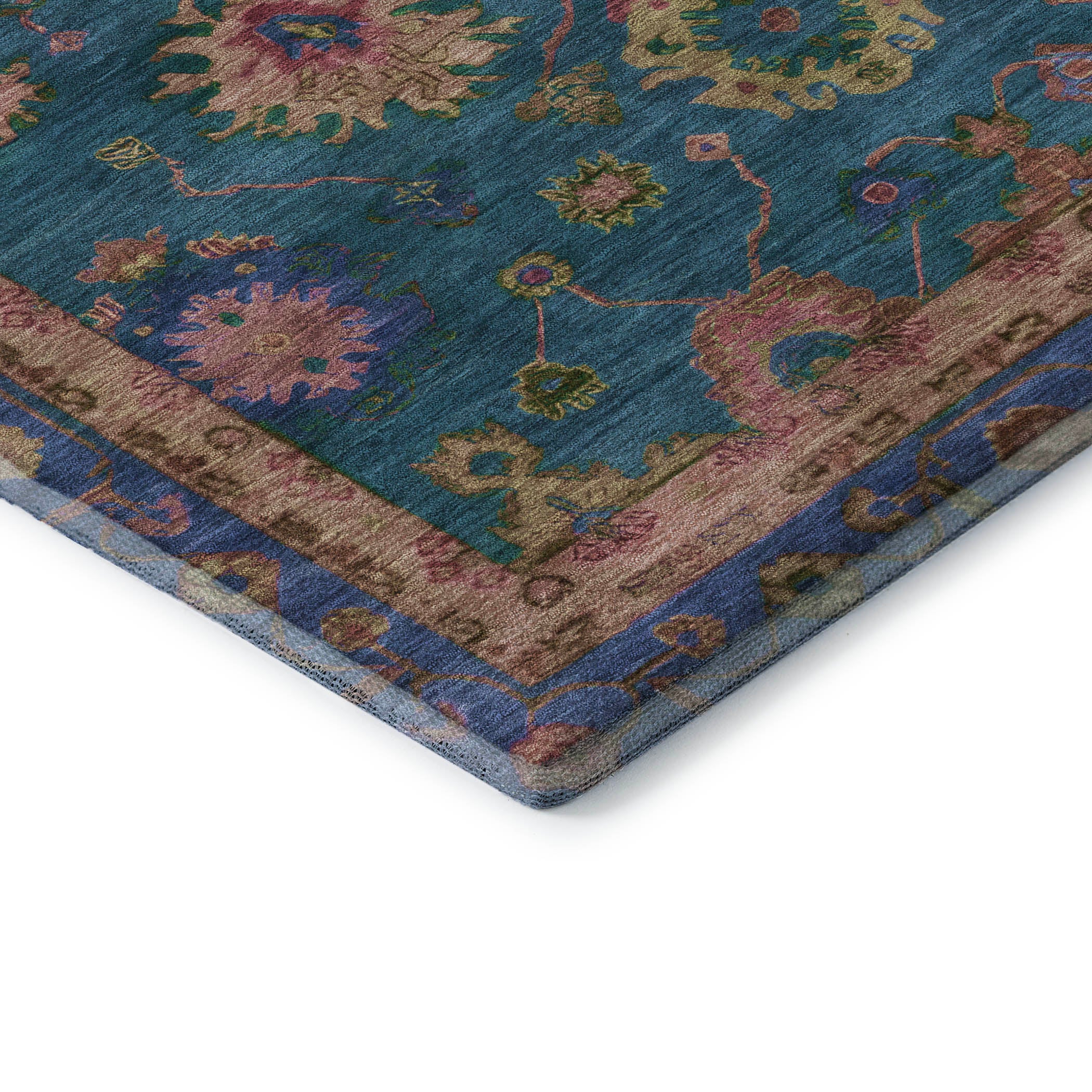 Prague Machine Washable Traditional Teal Rug 1'8" x 2'6" #shape_Rectangle