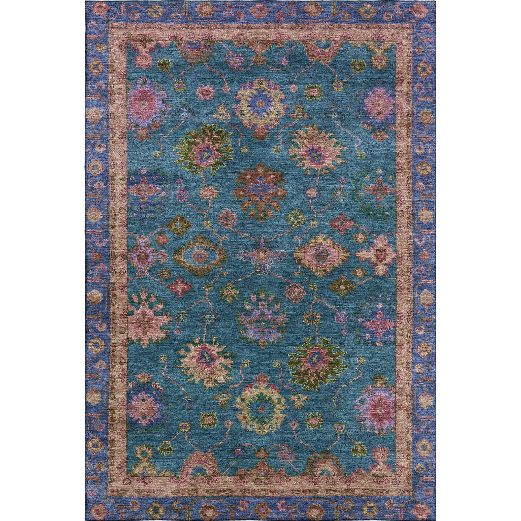Prague Machine Washable Traditional Teal Rug 2'6" x 3'10" #shape_Rectangle