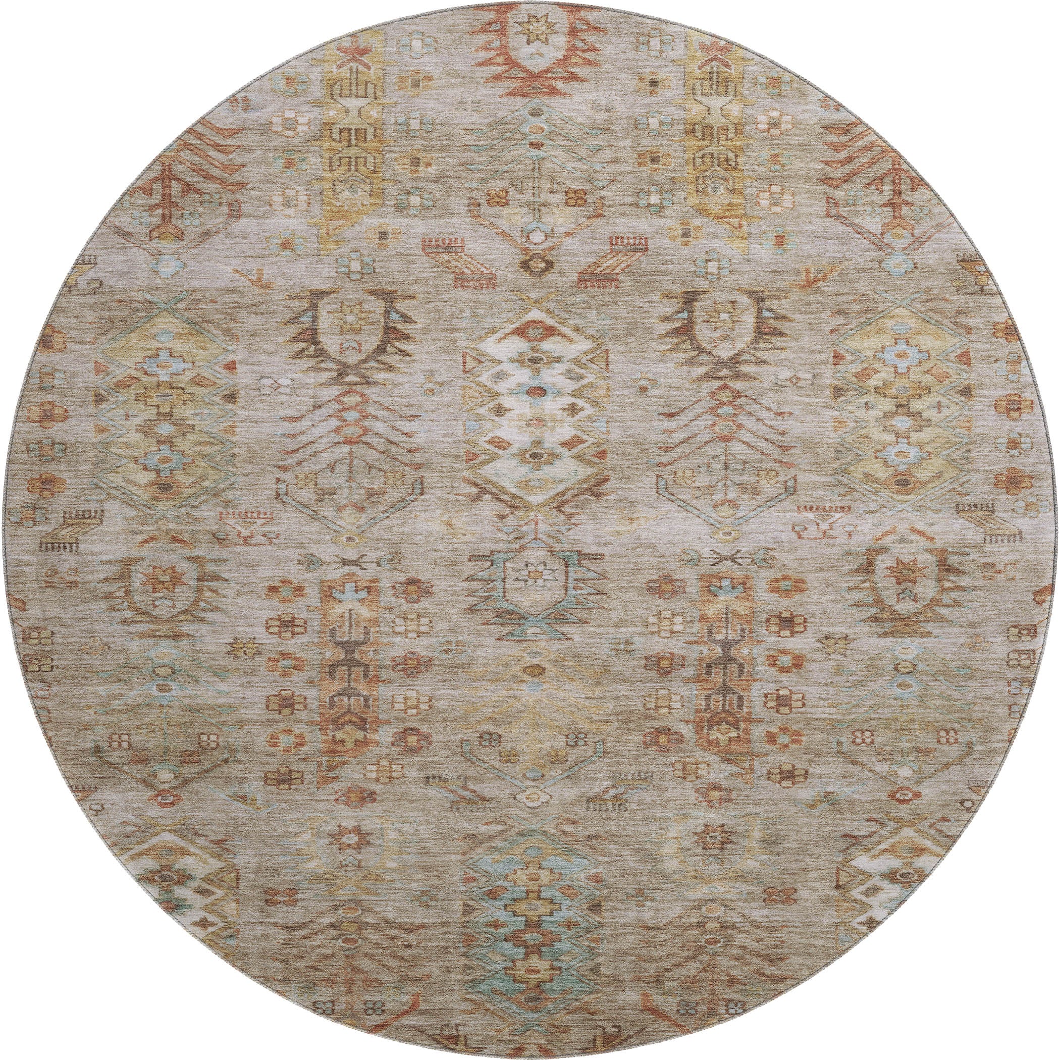 Havana Machine Washable Traditional Beige Brown Rug 8' x 8' #shape_Round