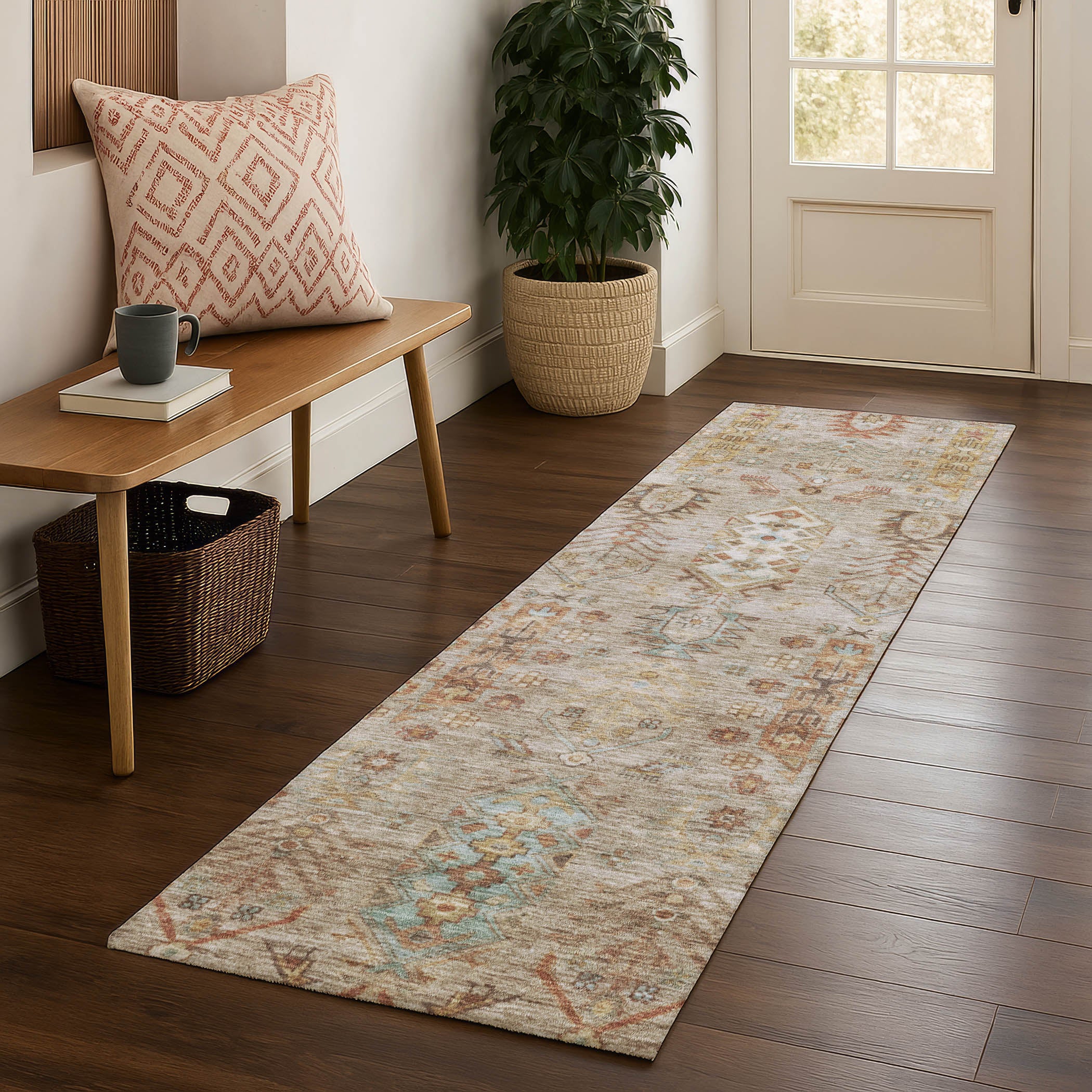 Havana Machine Washable Traditional Beige Brown Rug 2'3" x 7'6" #shape_Runner