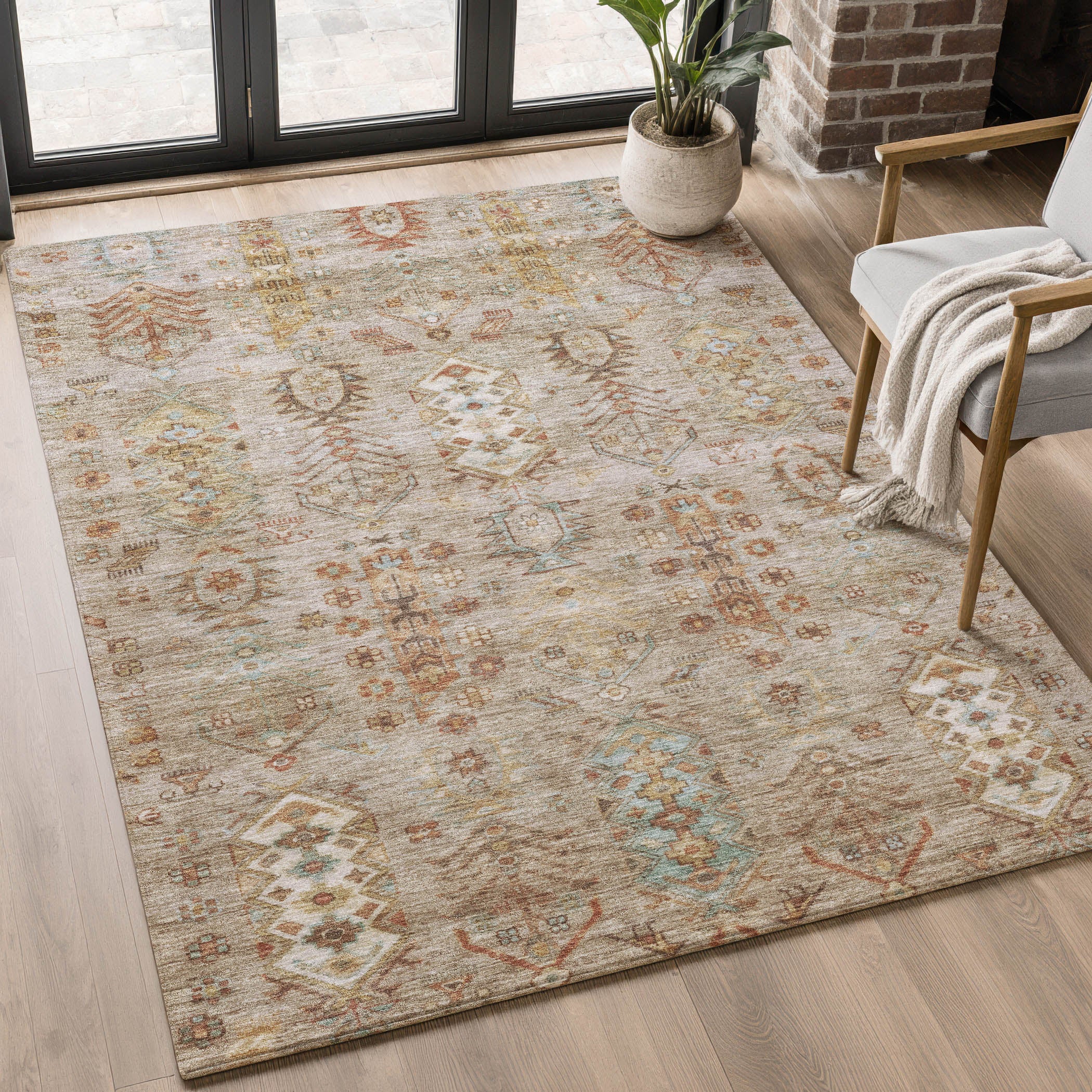 Havana Machine Washable Traditional Beige Brown Rug 2'6" x 3'10" #shape_Rectangle