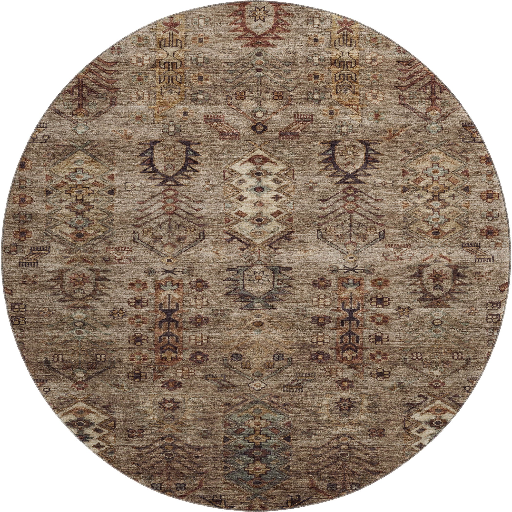 Havana Machine Washable Traditional Brown Rug 8' x 8' #shape_Round