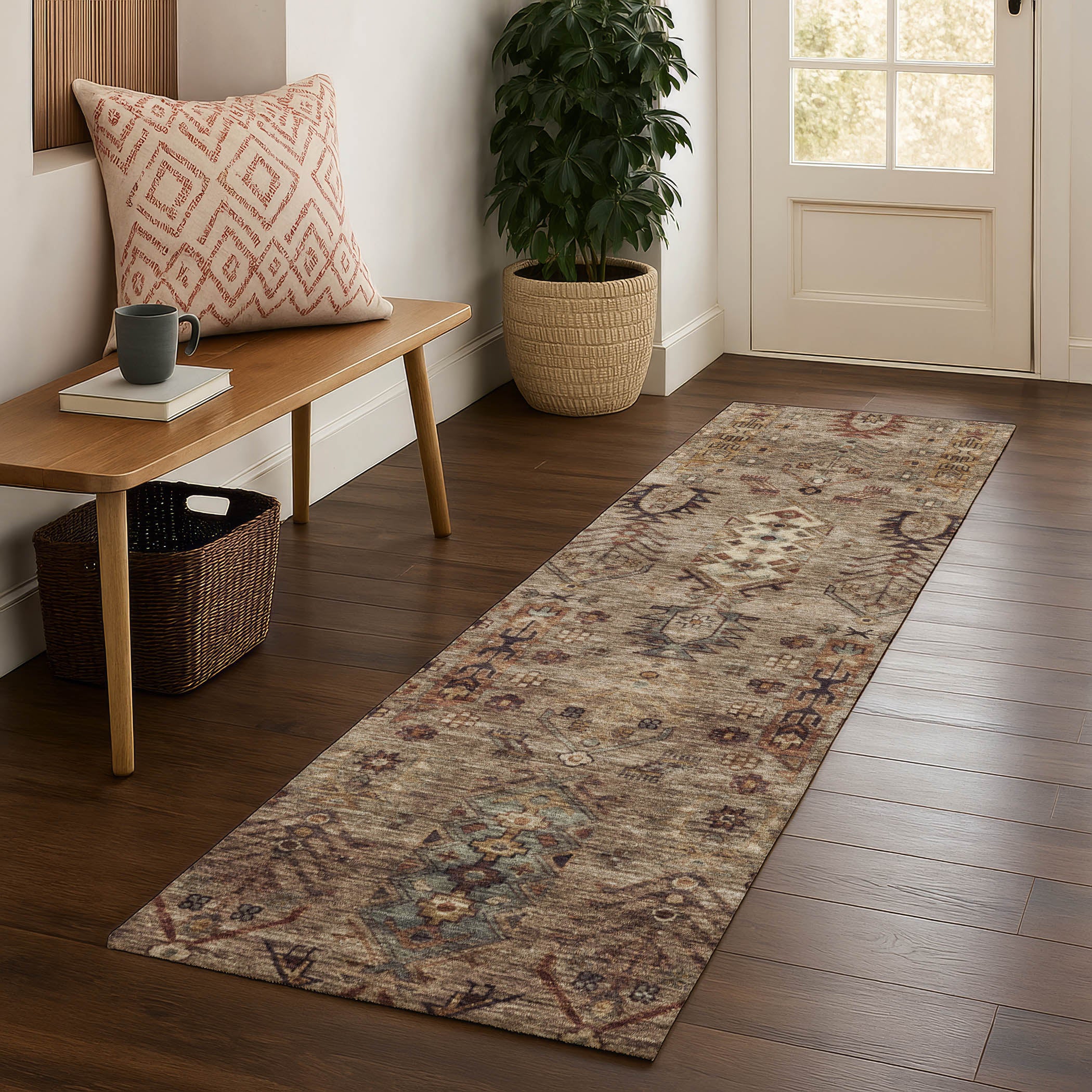 Havana Machine Washable Traditional Brown Rug 2'3" x 7'6" #shape_Runner
