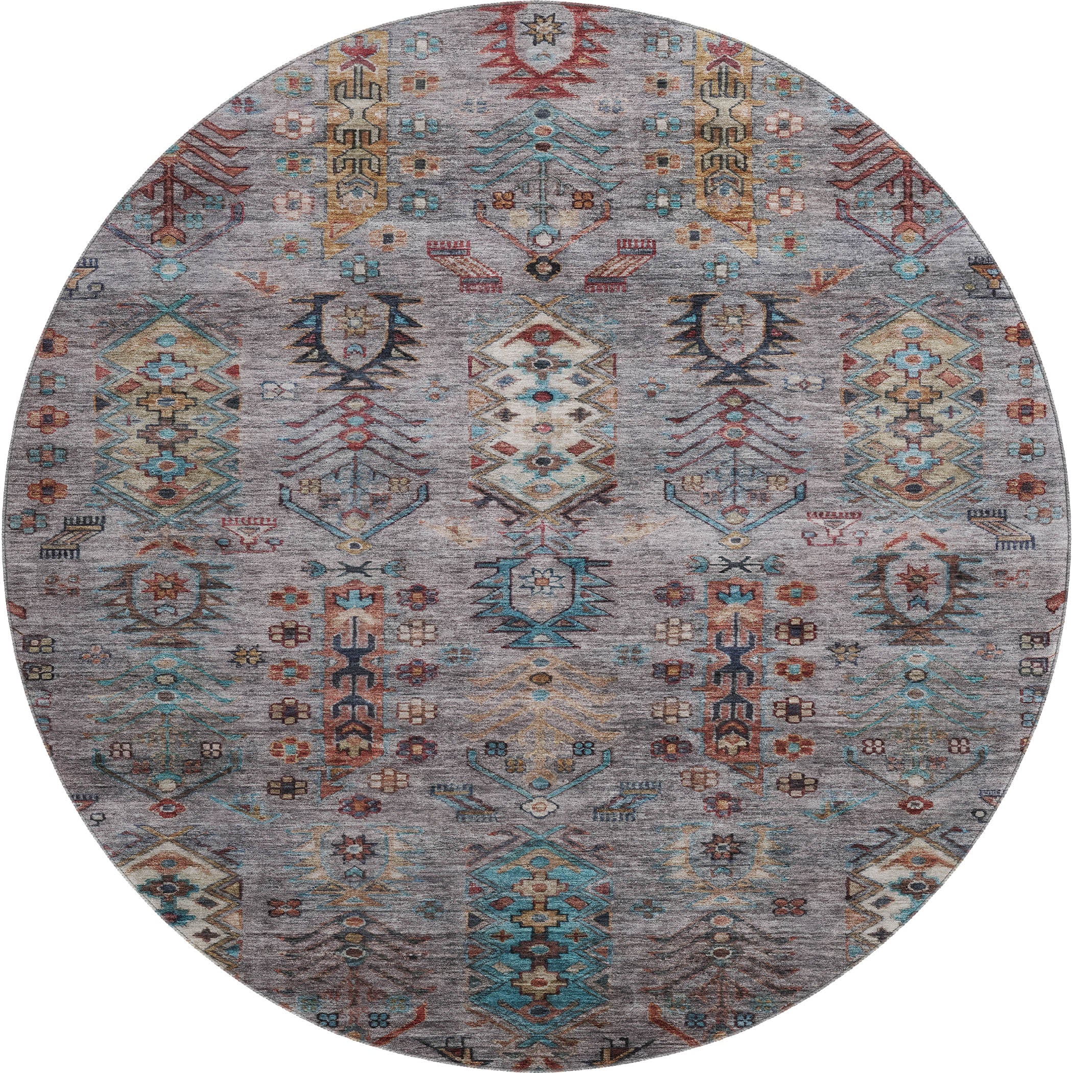 Havana Machine Washable Traditional Gray Rug 8' x 8' #shape_Round