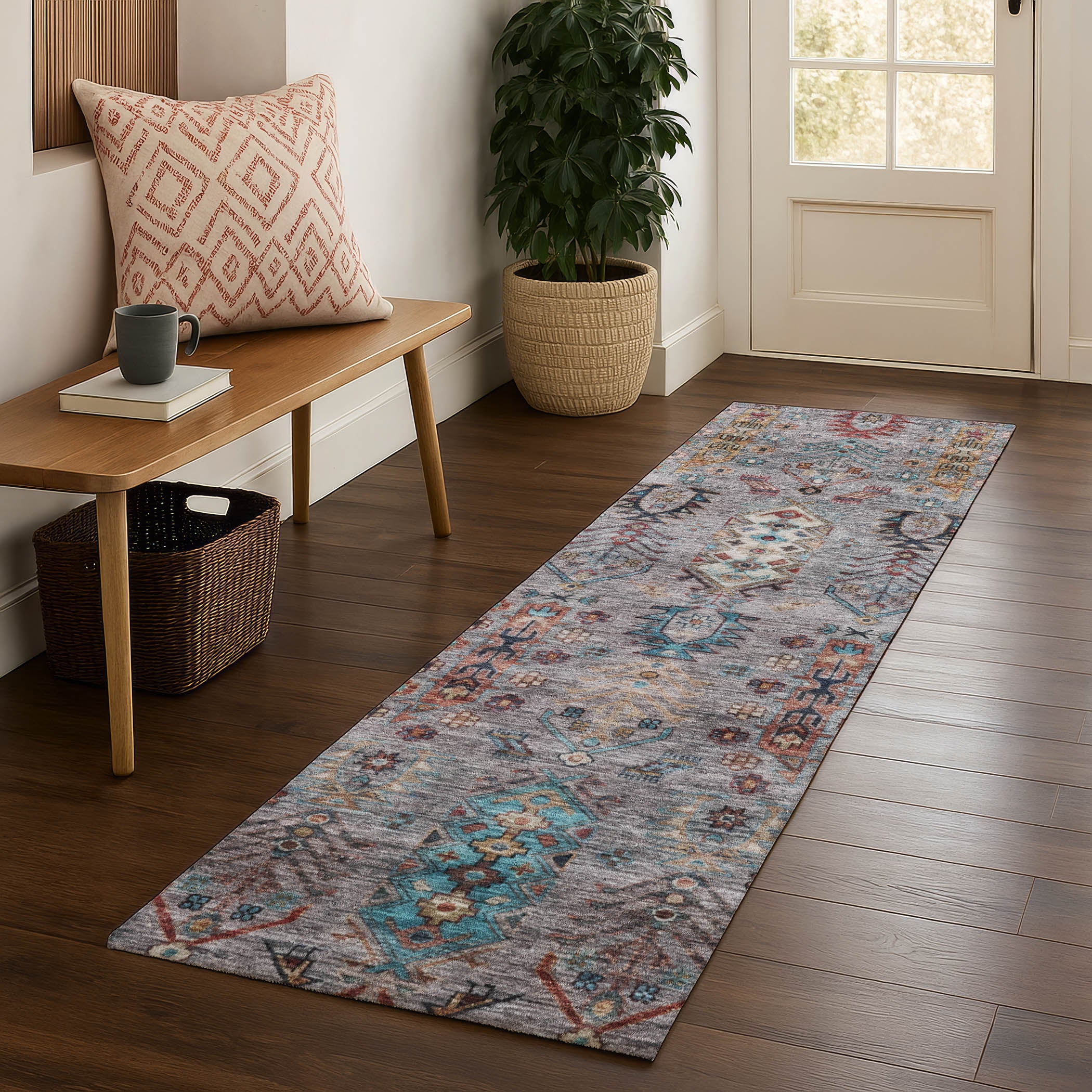 Havana Machine Washable Traditional Gray Rug 2'3" x 7'6" #shape_Runner