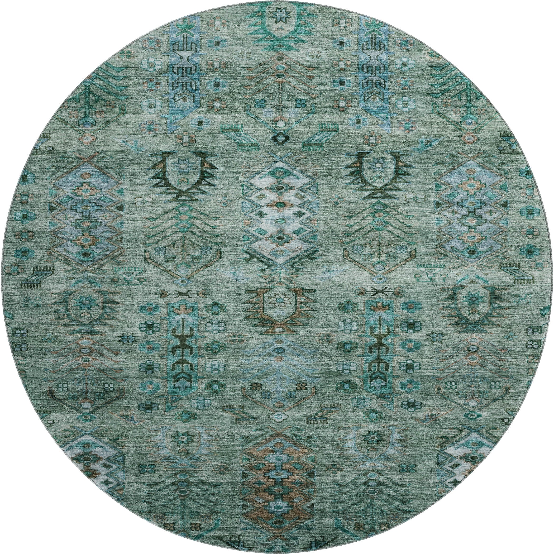 Havana Machine Washable Traditional Green Rug 8' x 8' #shape_Round
