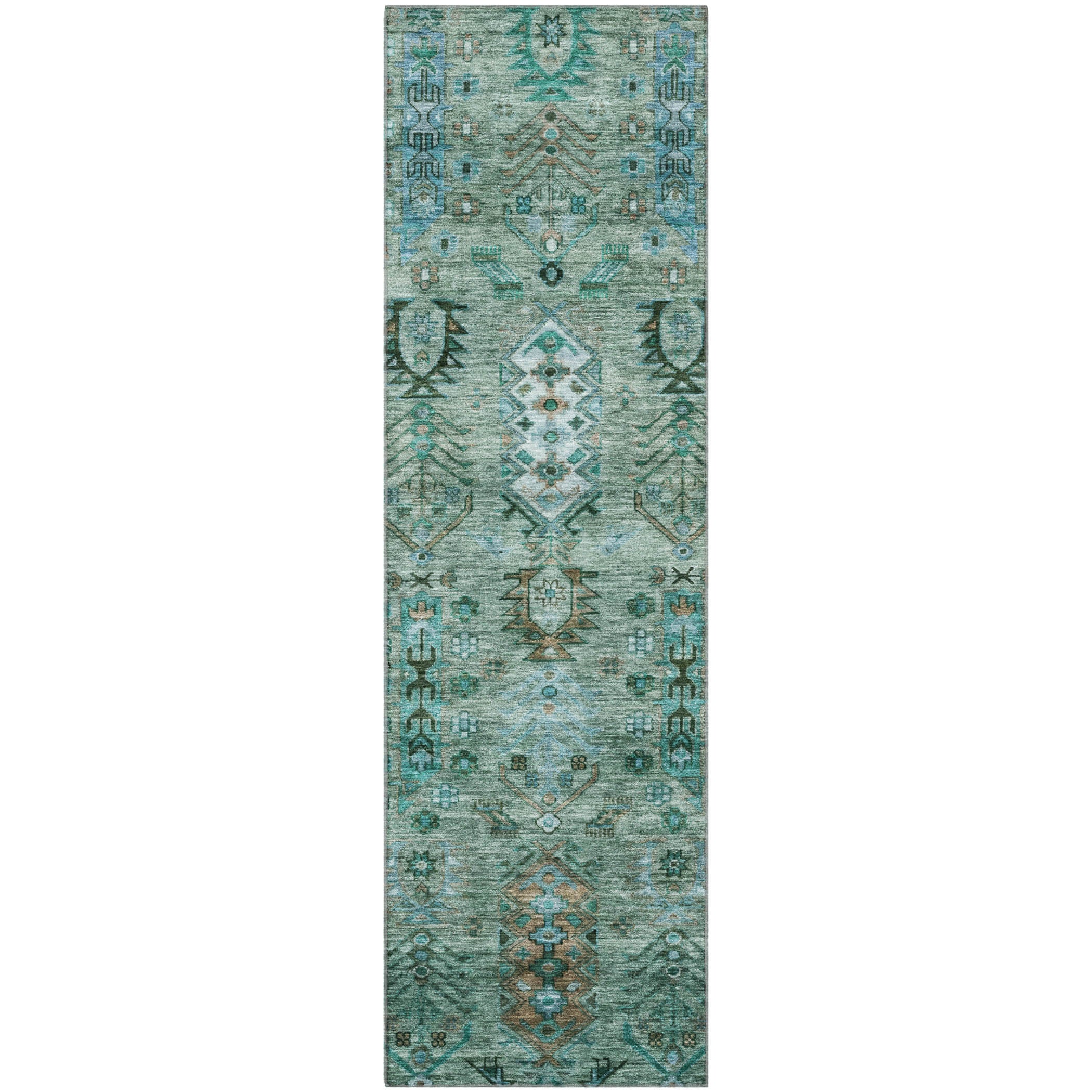 Havana Machine Washable Traditional Green Rug 2'3" x 7'6" #shape_Runner