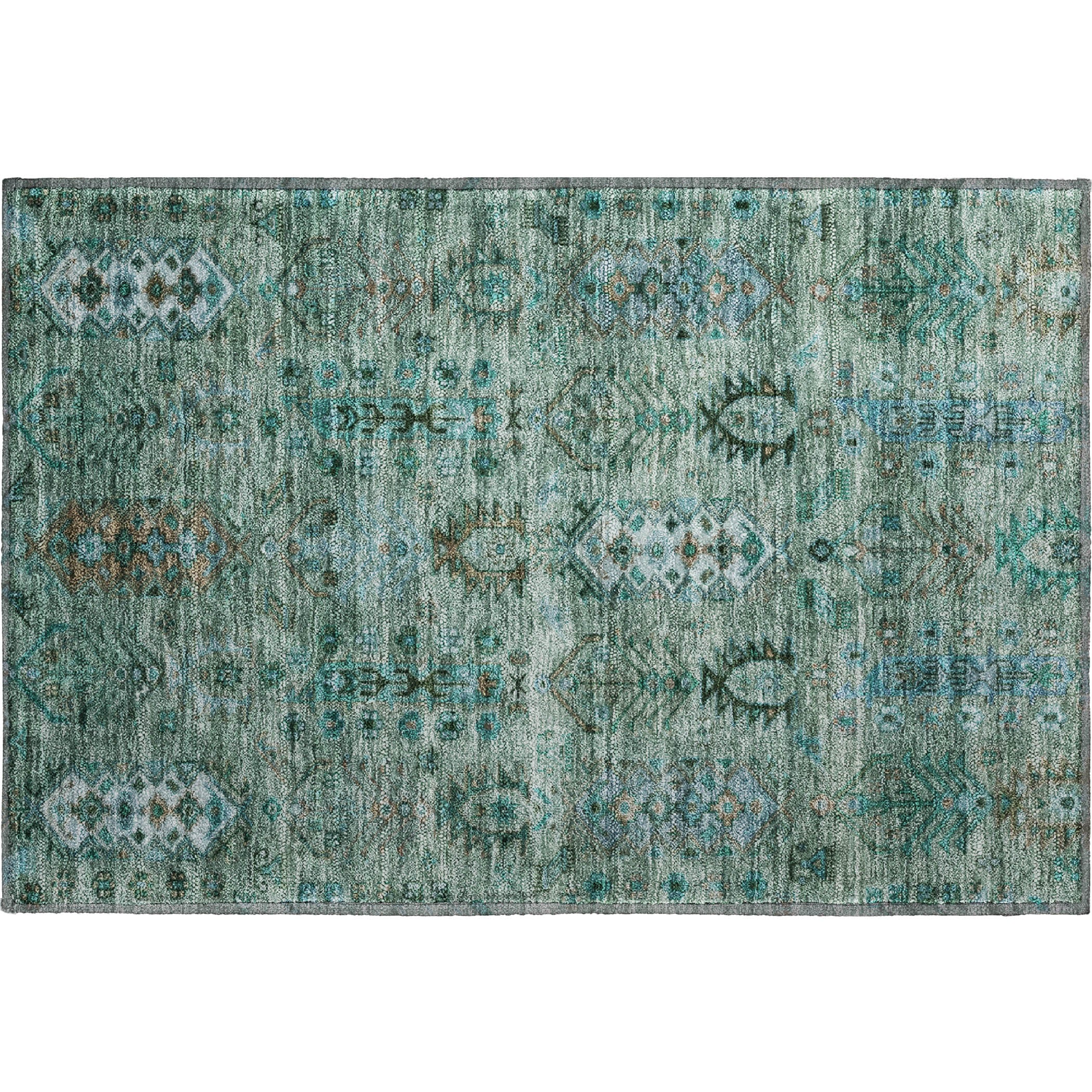 Havana Machine Washable Traditional Green Rug 1'8" x 2'6" #shape_Rectangle