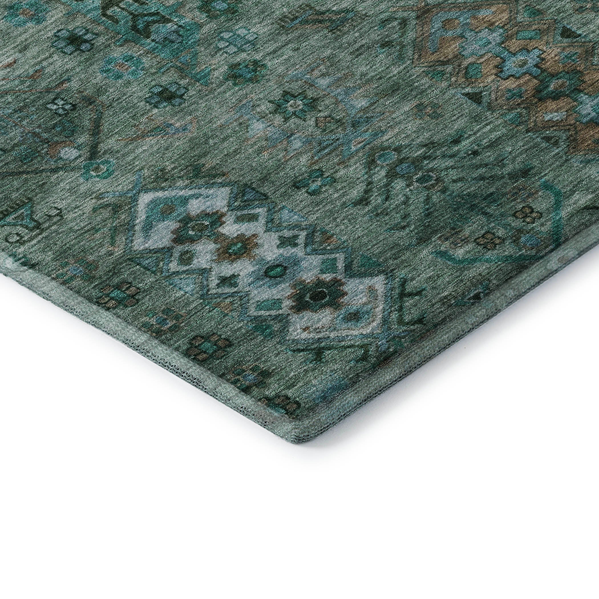 Havana Machine Washable Traditional Green Rug 1'8" x 2'6" #shape_Rectangle
