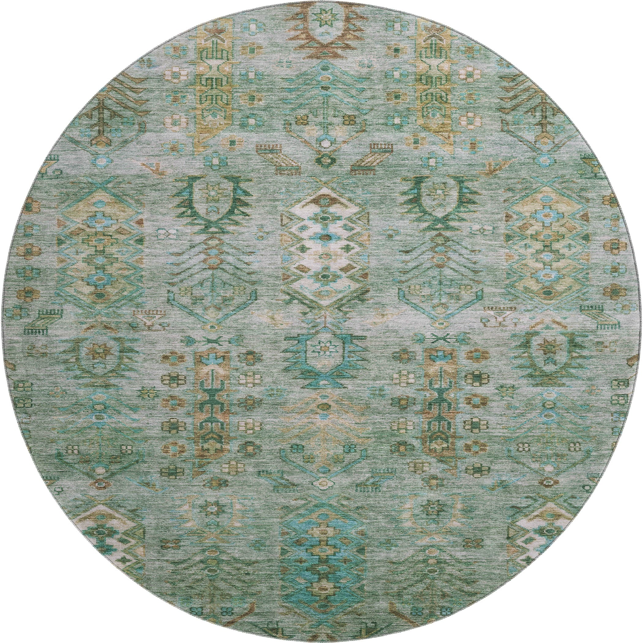 Havana Machine Washable Traditional Sage Green Rug 8' x 8' #shape_Round