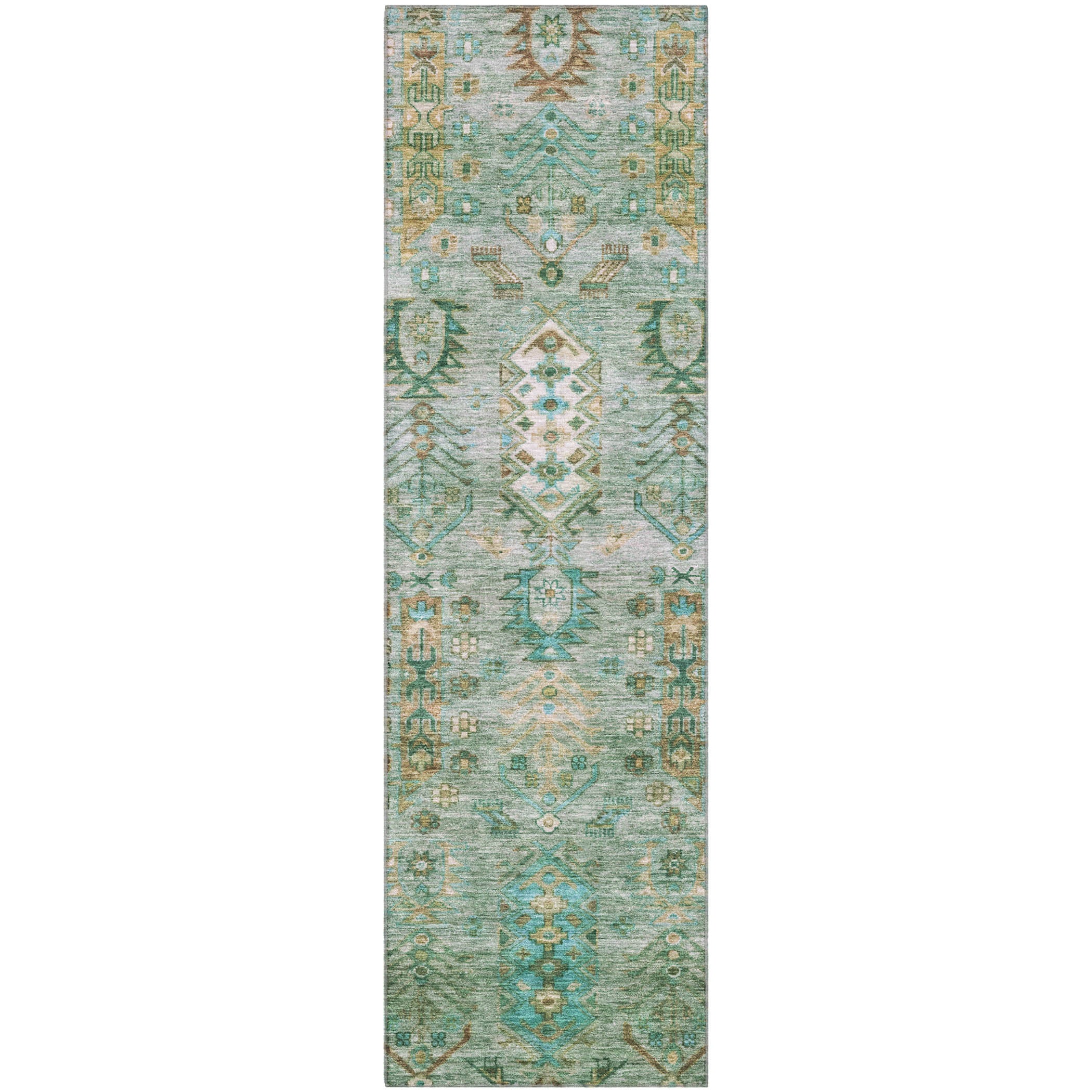 Havana Machine Washable Traditional Sage Green Rug 2'3" x 7'6" #shape_Runner