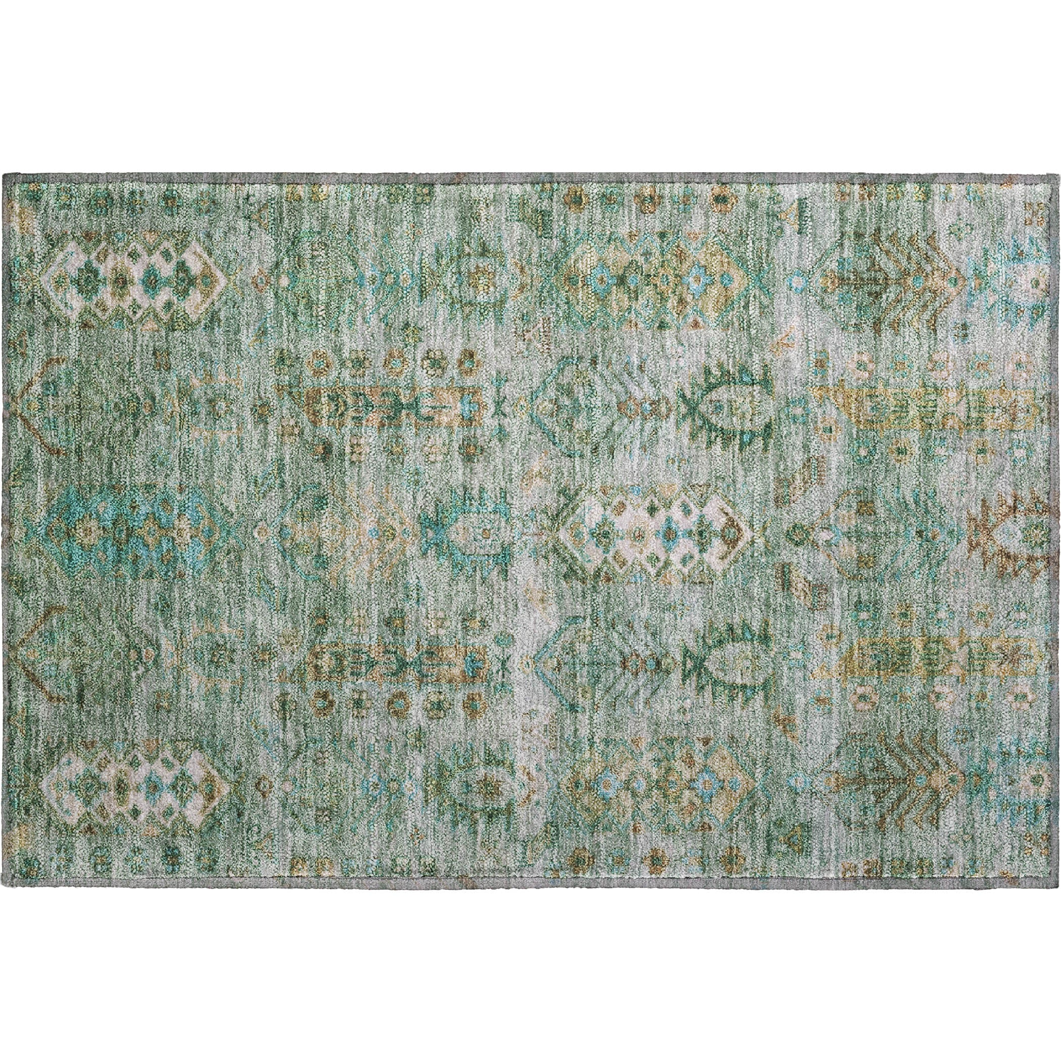 Havana Machine Washable Traditional Sage Green Rug 1'8" x 2'6" #shape_Rectangle