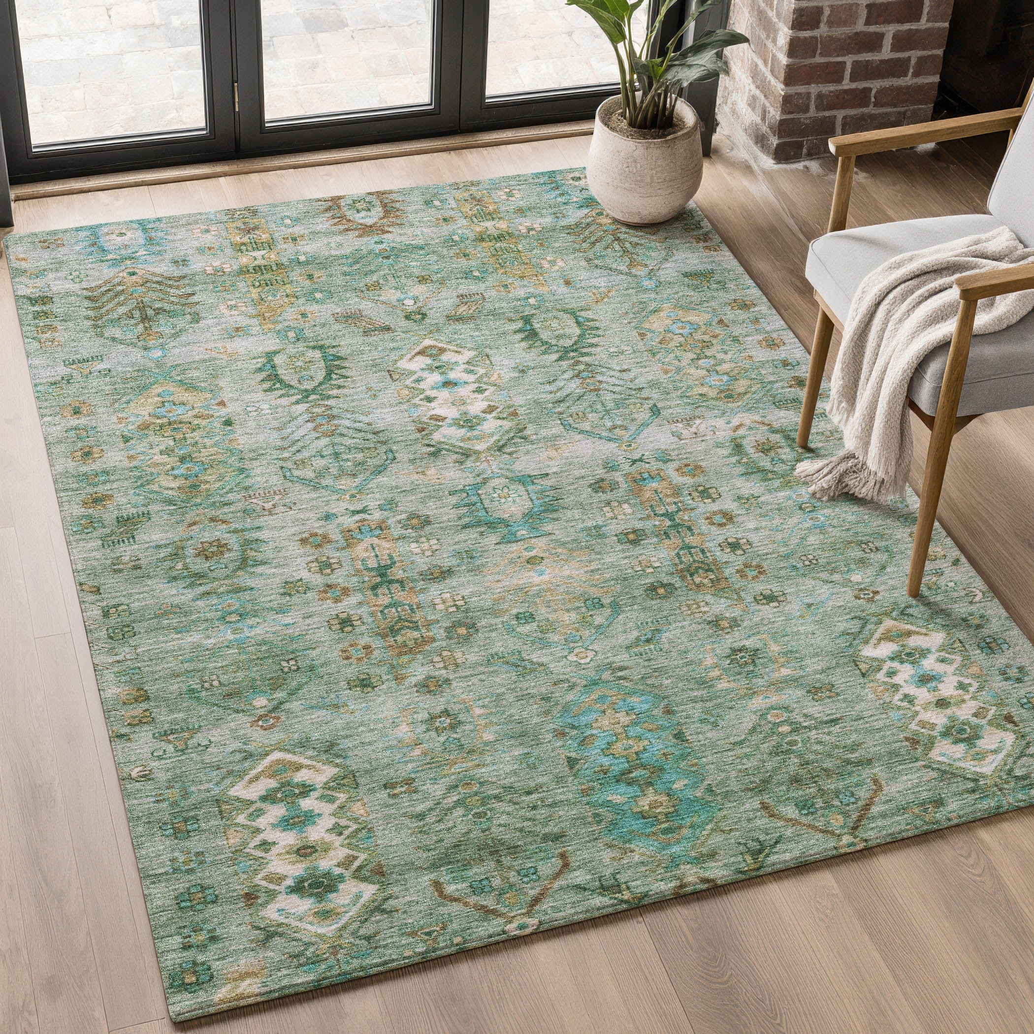 Havana Machine Washable Traditional Sage Green Rug 2'6" x 3'10" #shape_Rectangle