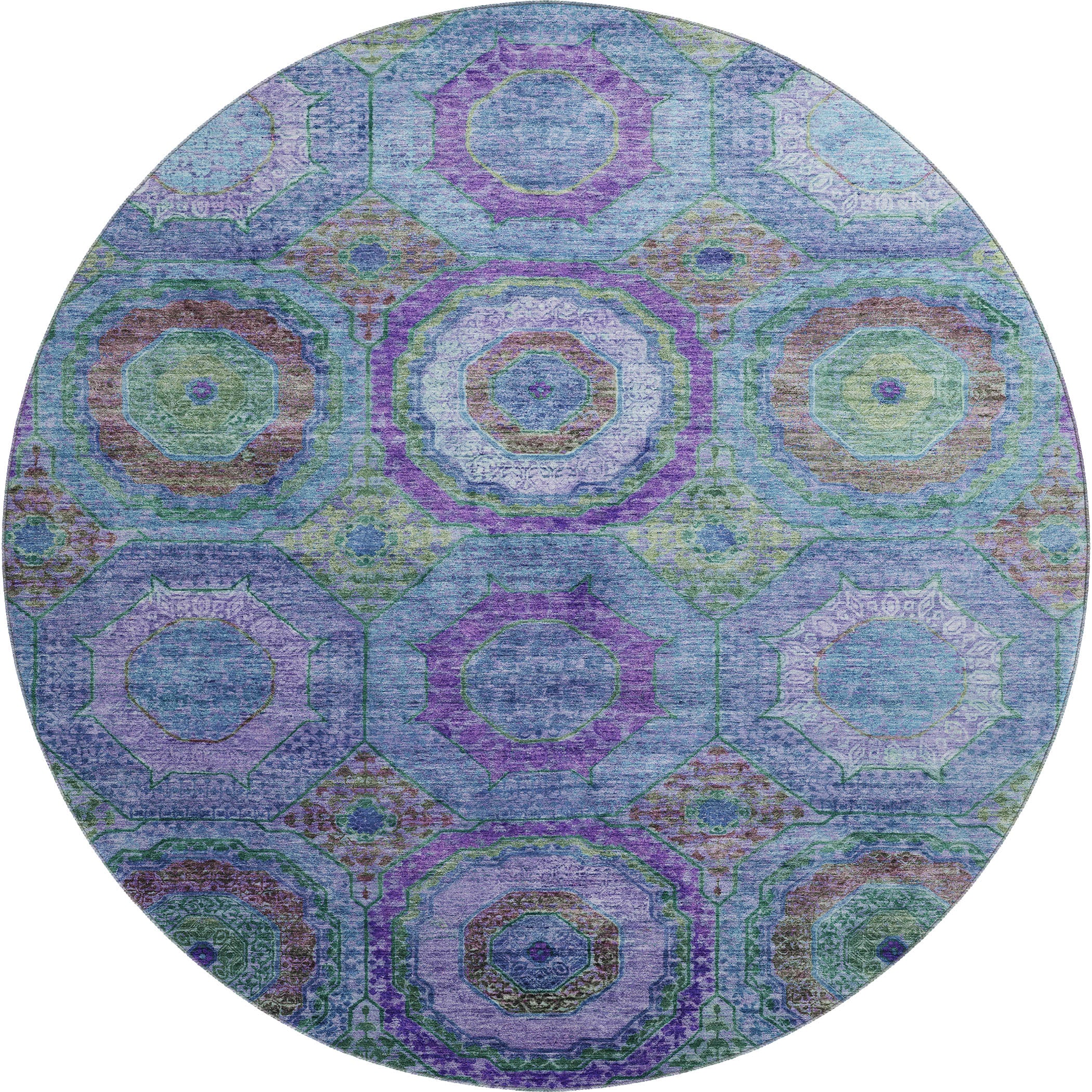 Athens Machine Washable Transitional Blue Rug 8' x 8' #shape_Round