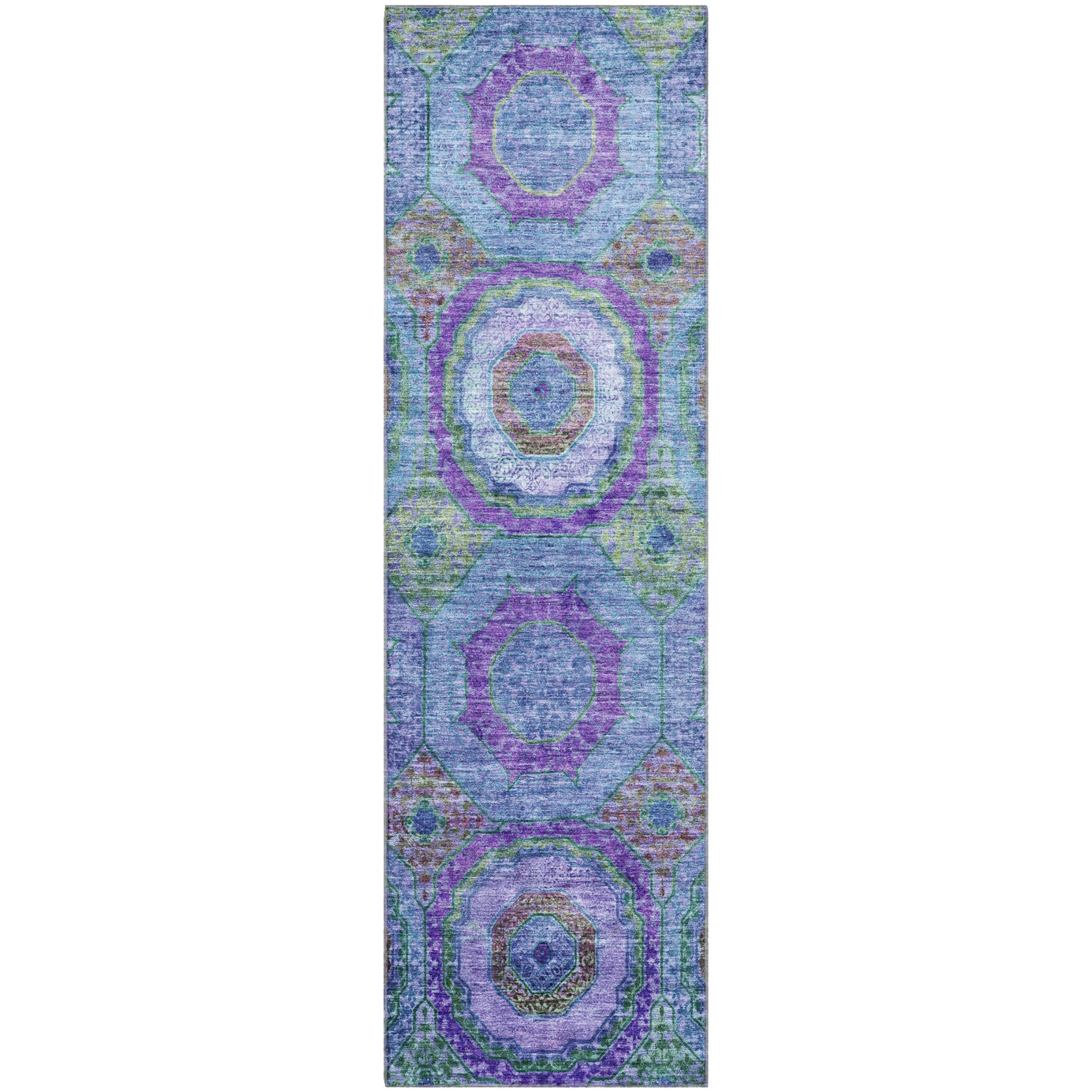 Athens Machine Washable Transitional Blue Rug 2'3" x 7'6" #shape_Runner