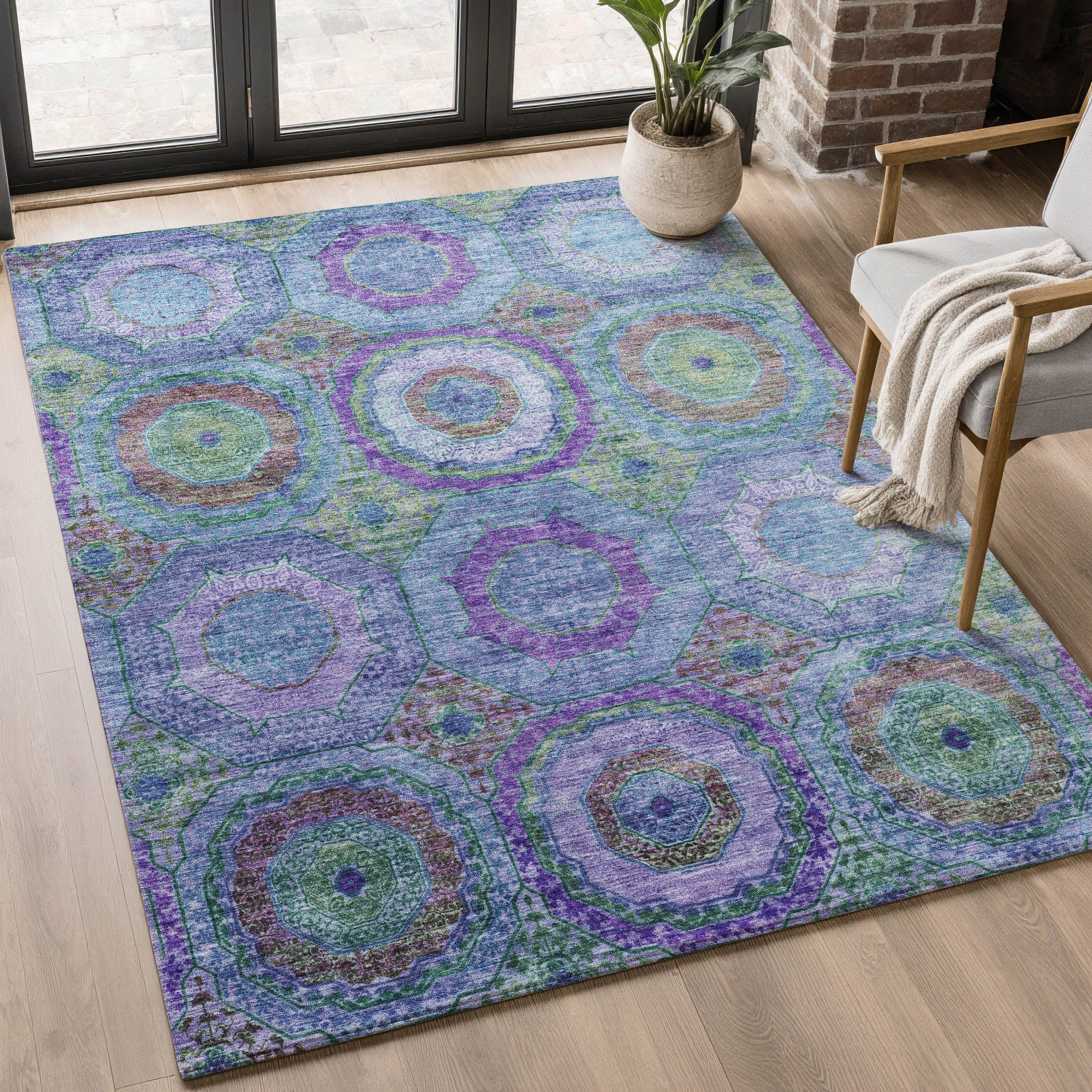 Athens Machine Washable Transitional Blue Rug 2'6" x 3'10" #shape_Rectangle