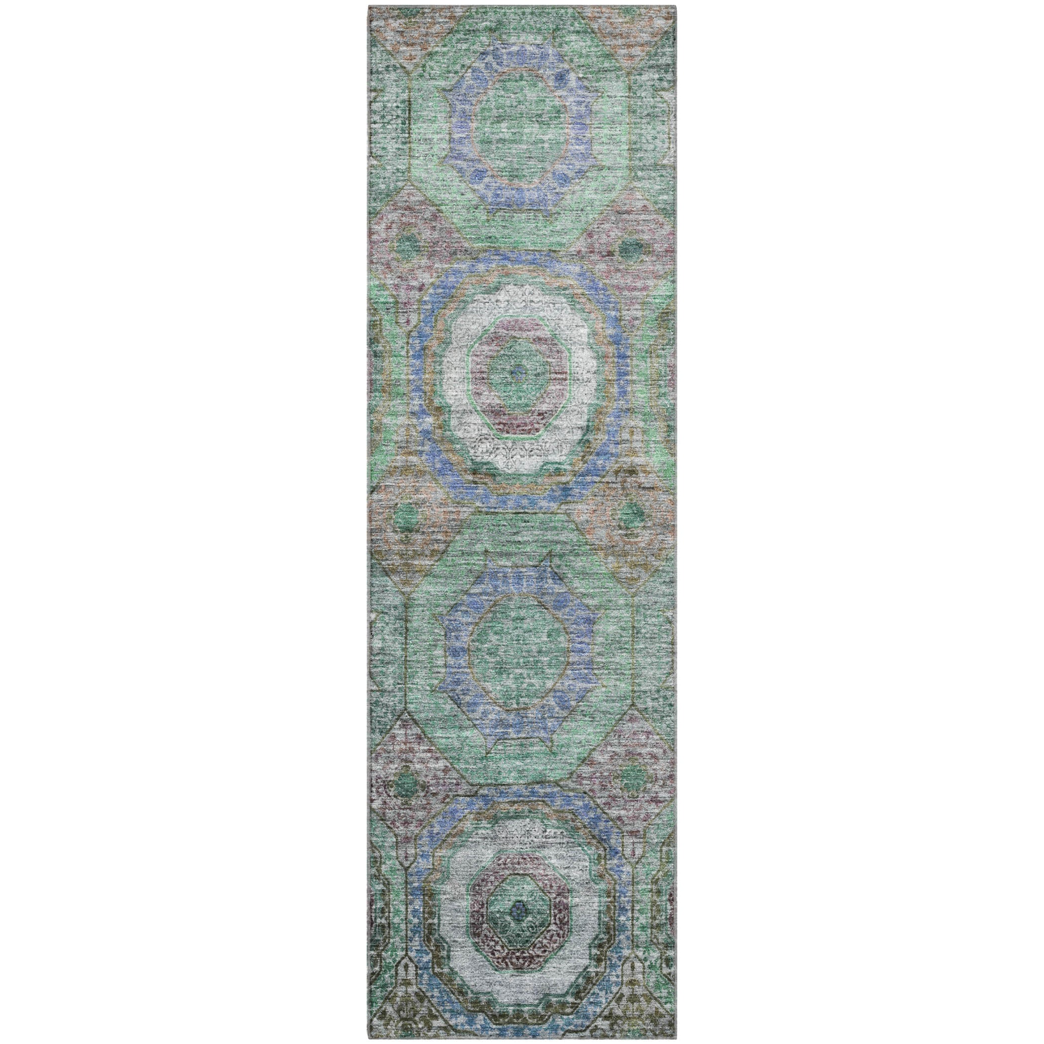 Athens Machine Washable Transitional Green Rug 2'3" x 7'6" #shape_Runner