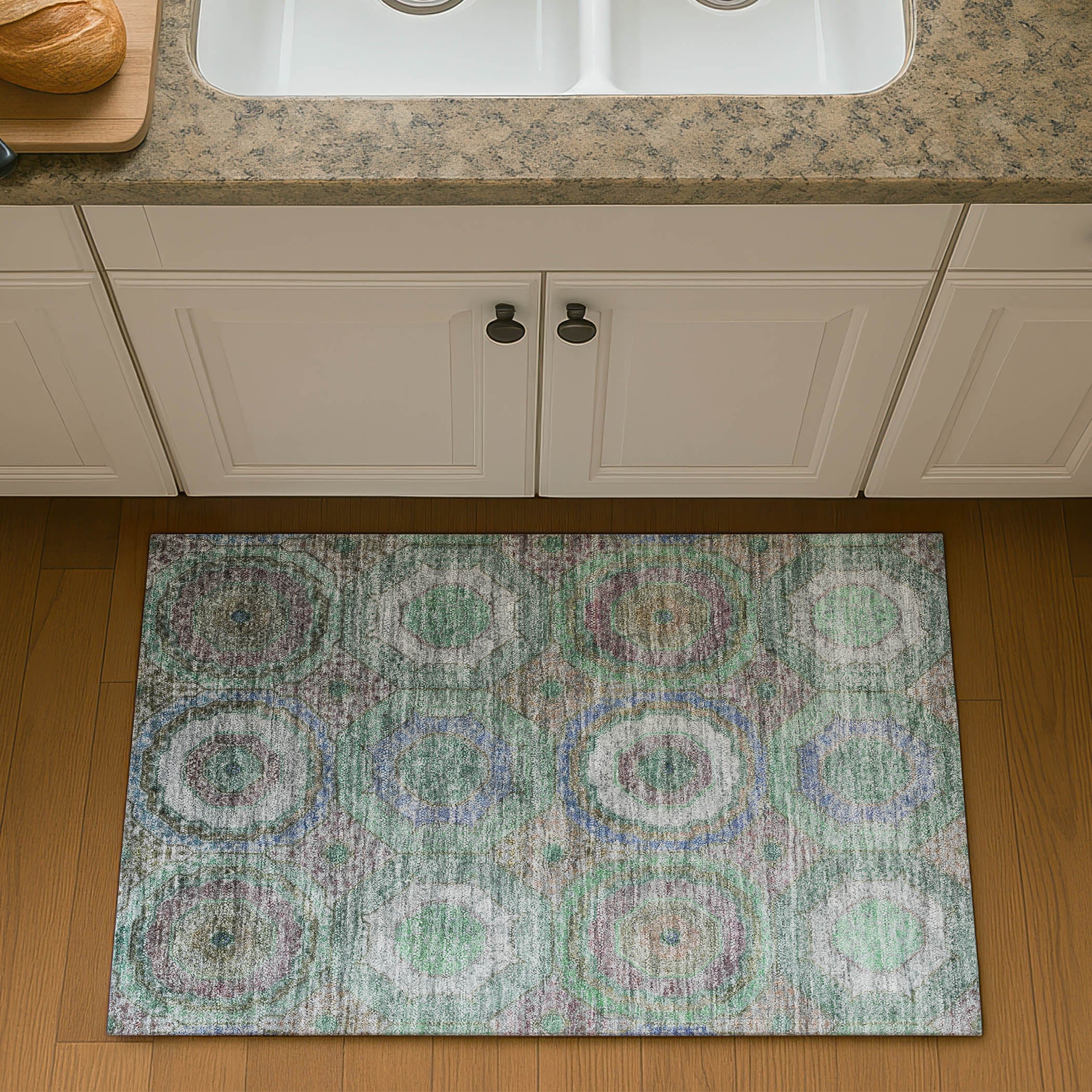 Athens Machine Washable Transitional Green Rug 1'8" x 2'6" #shape_Rectangle