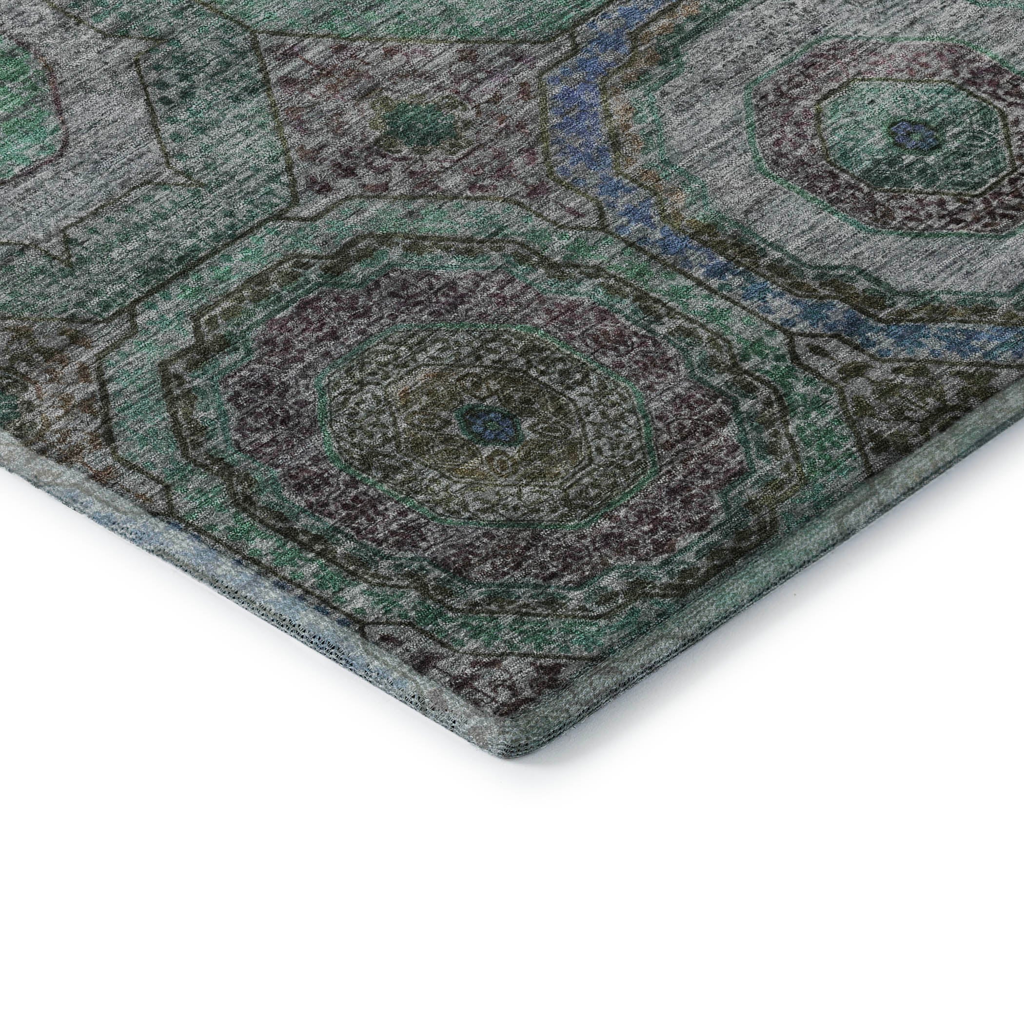Athens Machine Washable Transitional Green Rug 1'8" x 2'6" #shape_Rectangle