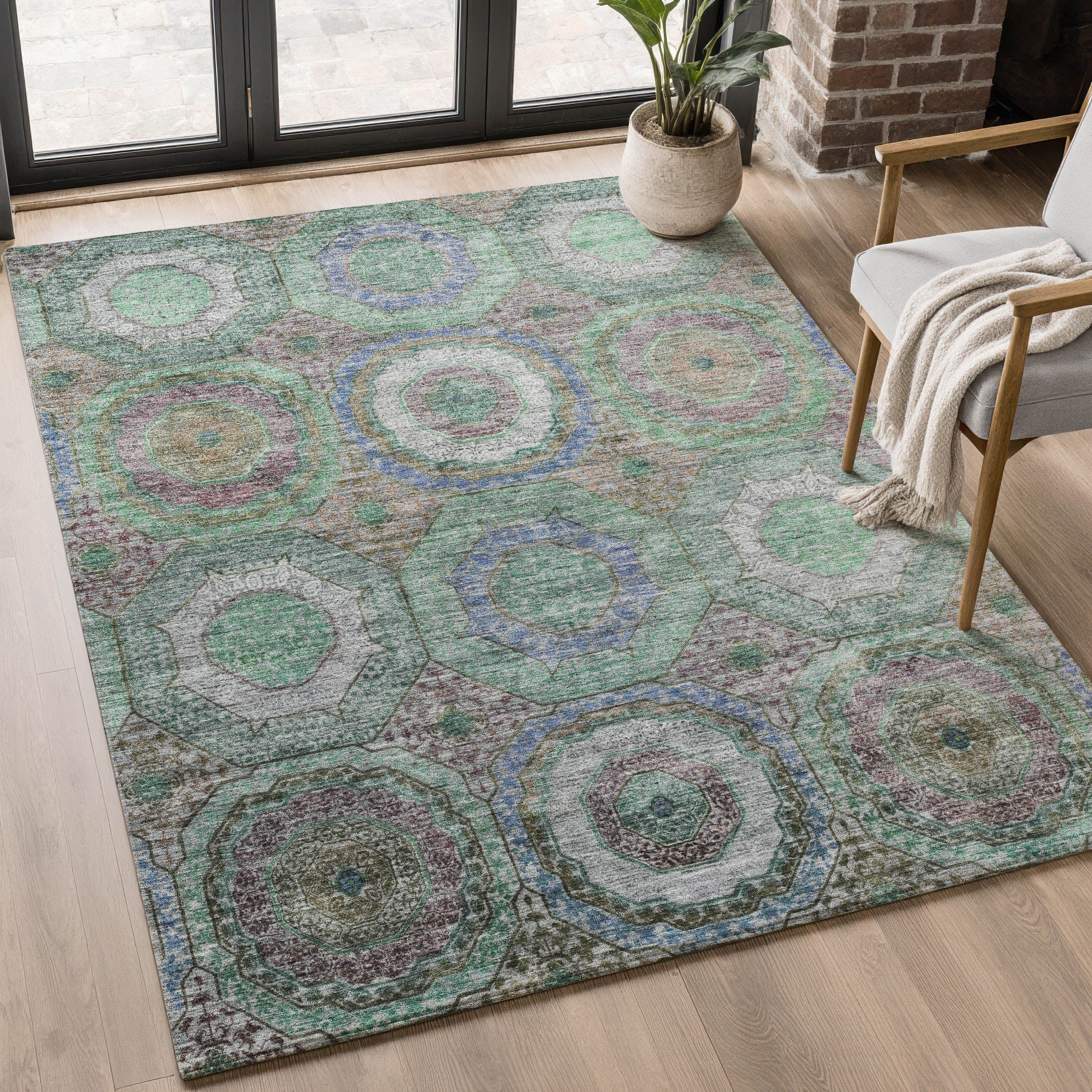 Athens Machine Washable Transitional Green Rug 2'6" x 3'10" #shape_Rectangle