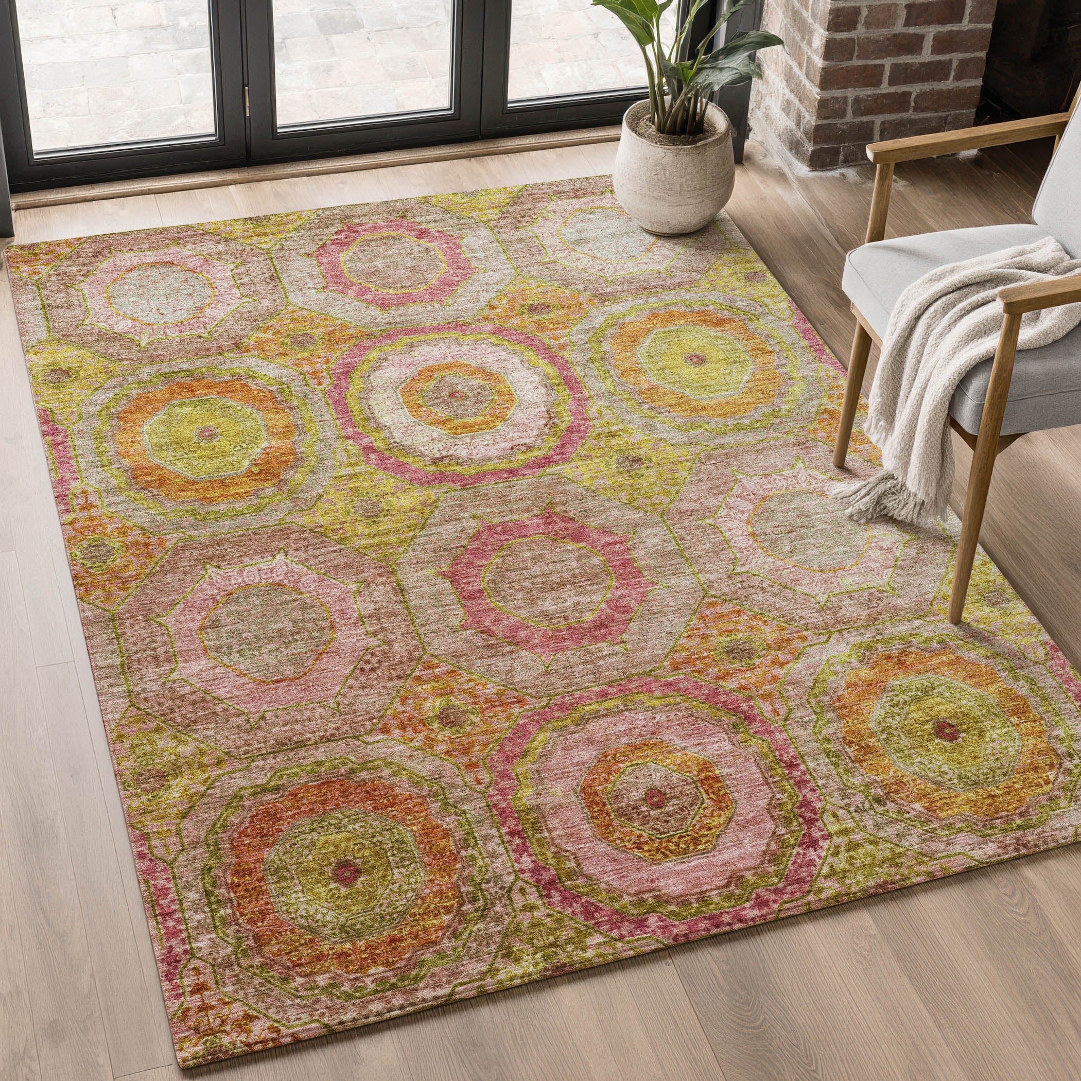Athens Machine Washable Transitional Orange Rug 2'6" x 3'10" #shape_Rectangle