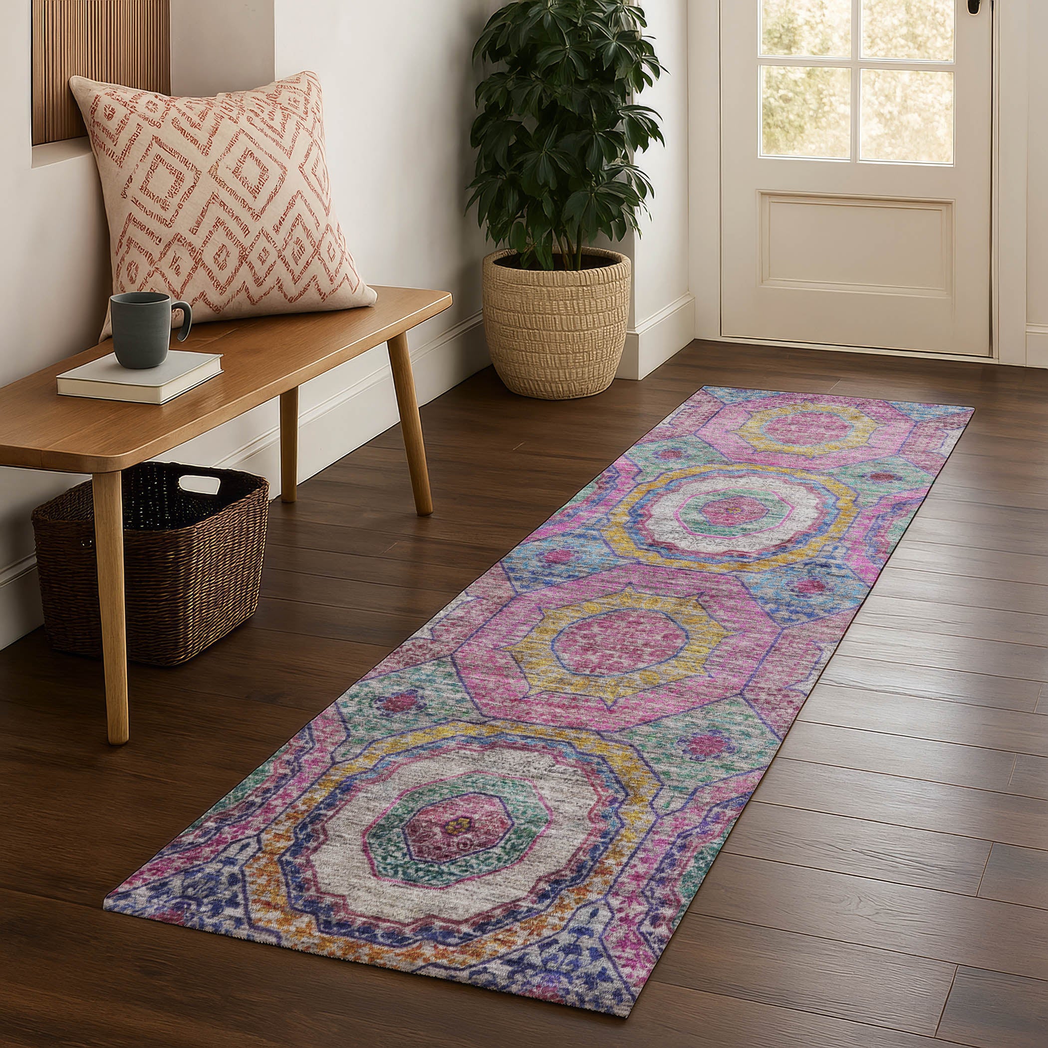 Athens Machine Washable Transitional Pink Rug 2'3" x 7'6" #shape_Runner