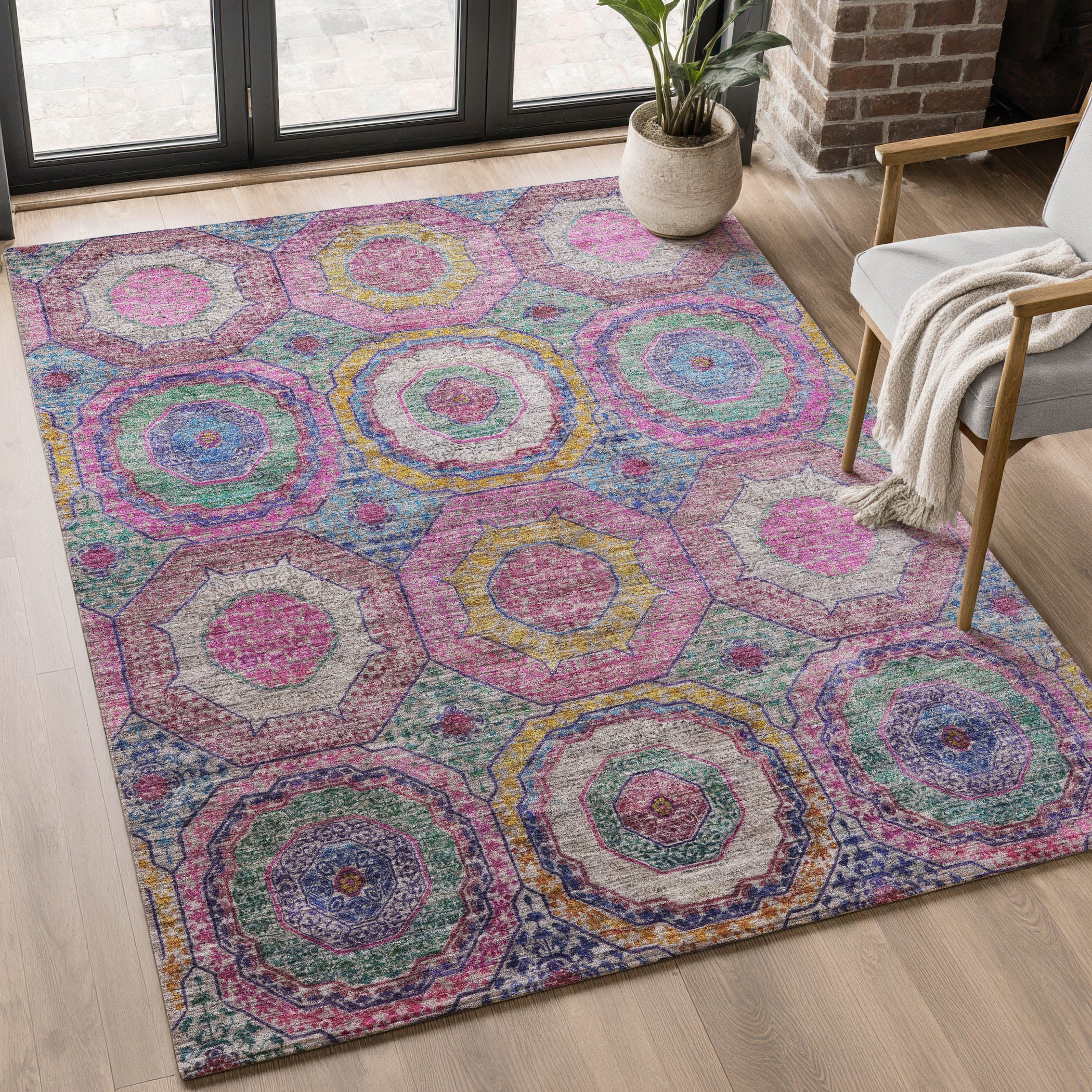 Athens Machine Washable Transitional Pink Rug 2'6" x 3'10" #shape_Rectangle