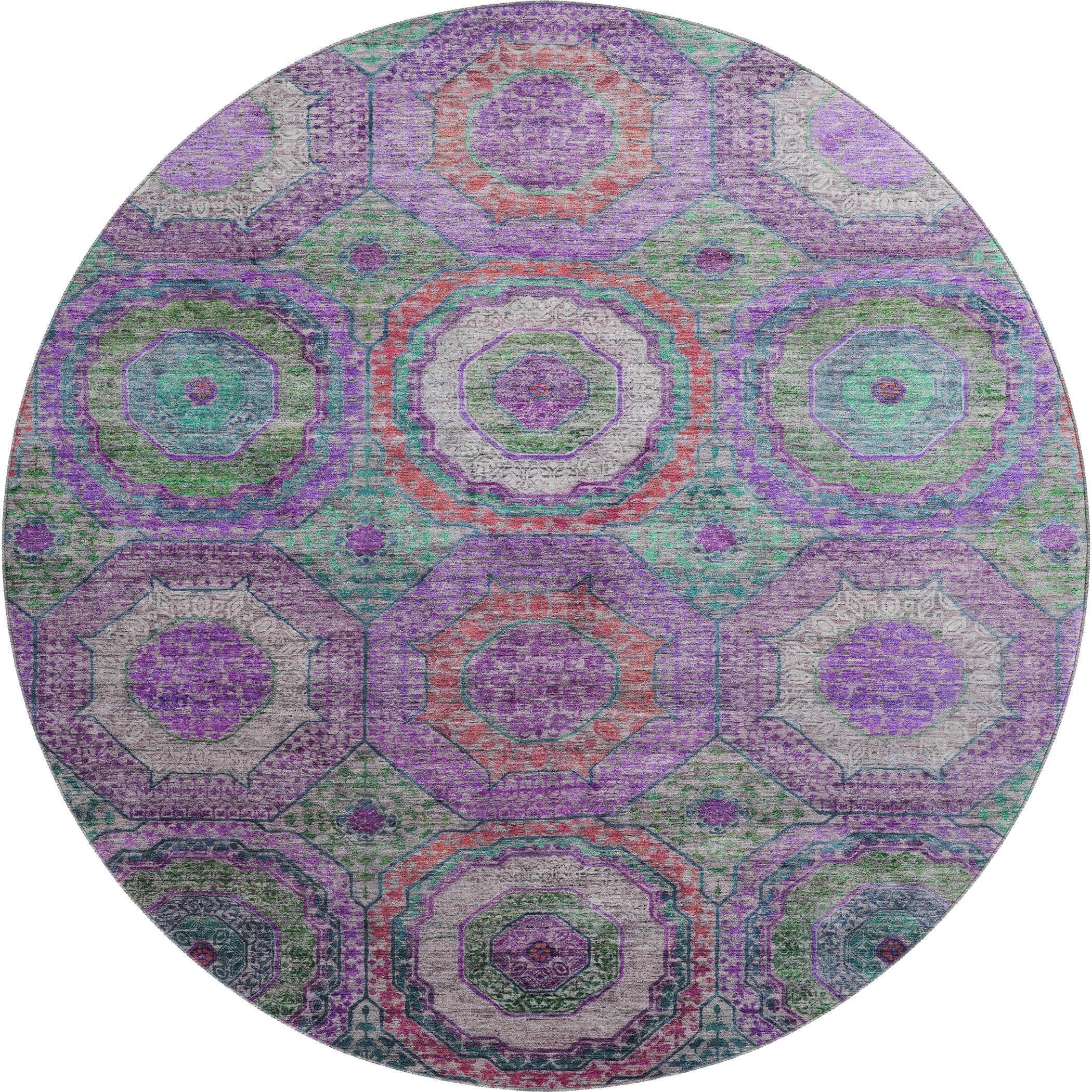 Athens Machine Washable Transitional Purple Rug 8' x 8' #shape_Round