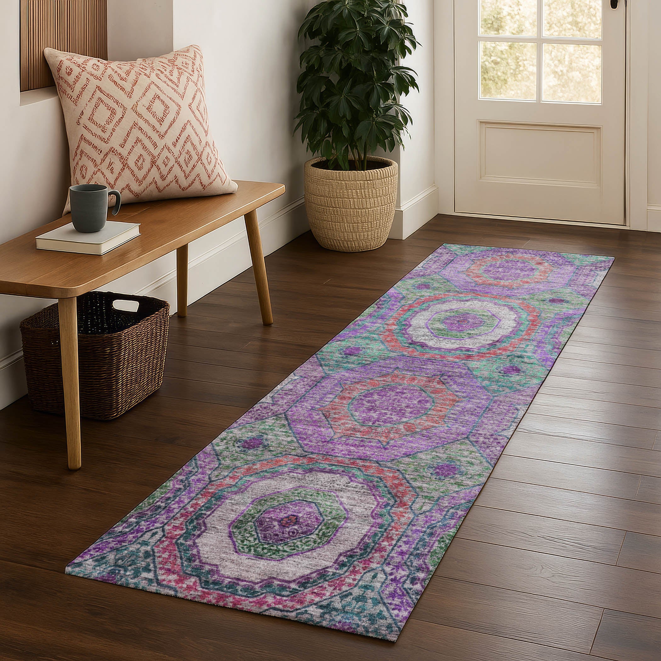Athens Machine Washable Transitional Purple Rug 2'3" x 7'6" #shape_Runner