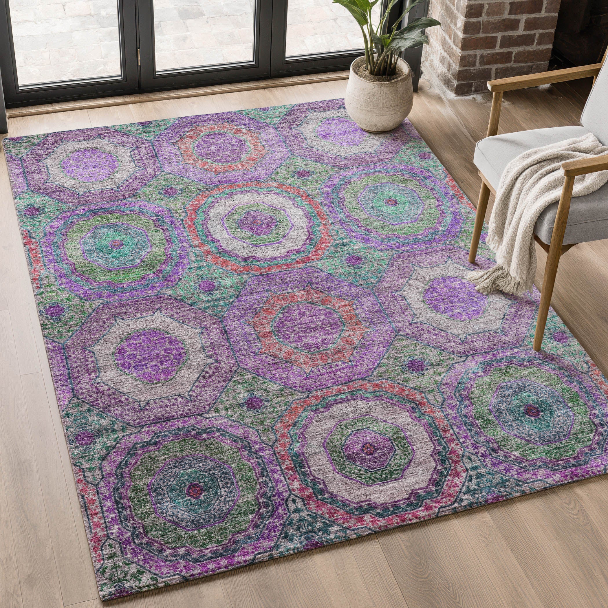 Athens Machine Washable Transitional Purple Rug 2'6" x 3'10" #shape_Rectangle