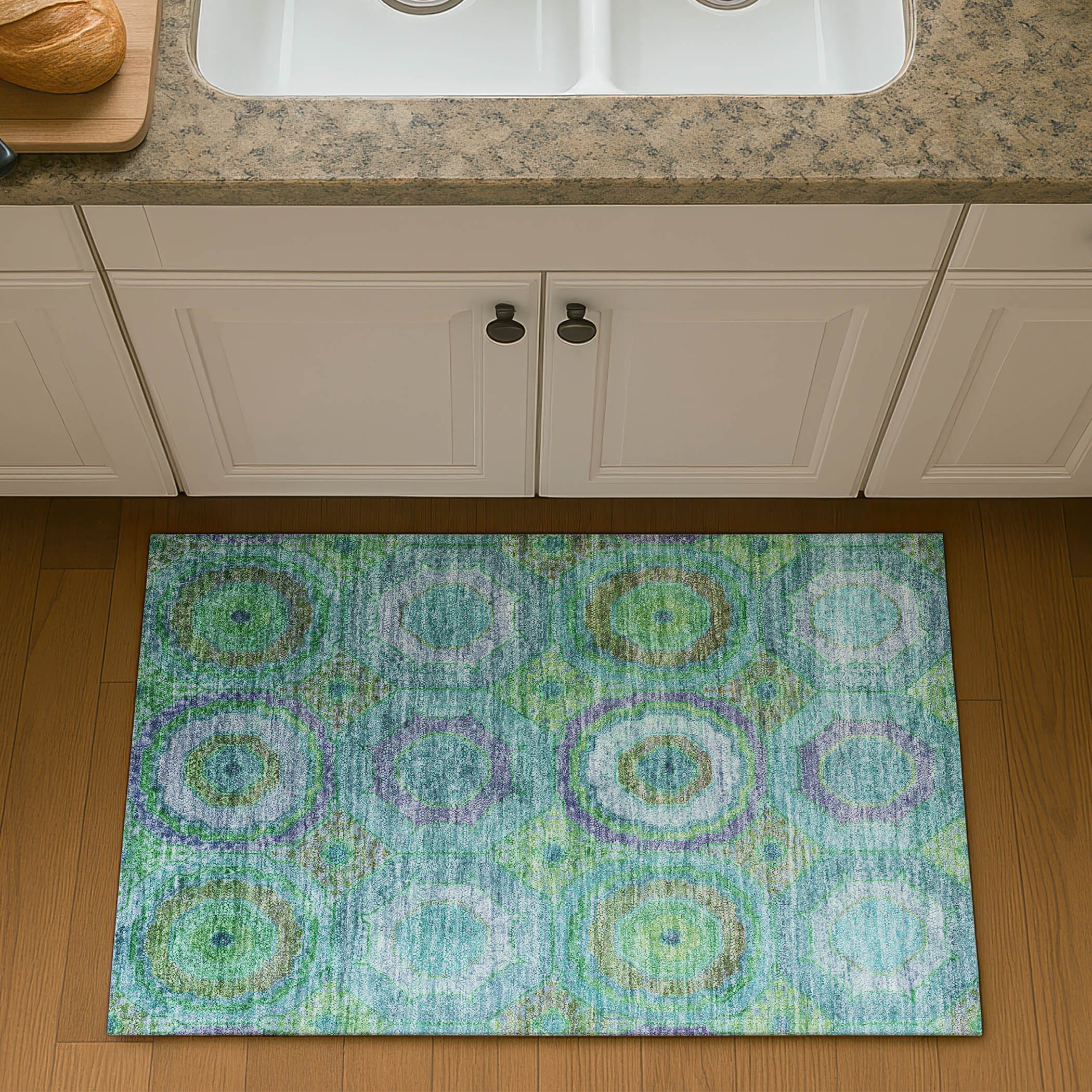 Athens Machine Washable Transitional Teal Rug 1'8" x 2'6" #shape_Rectangle
