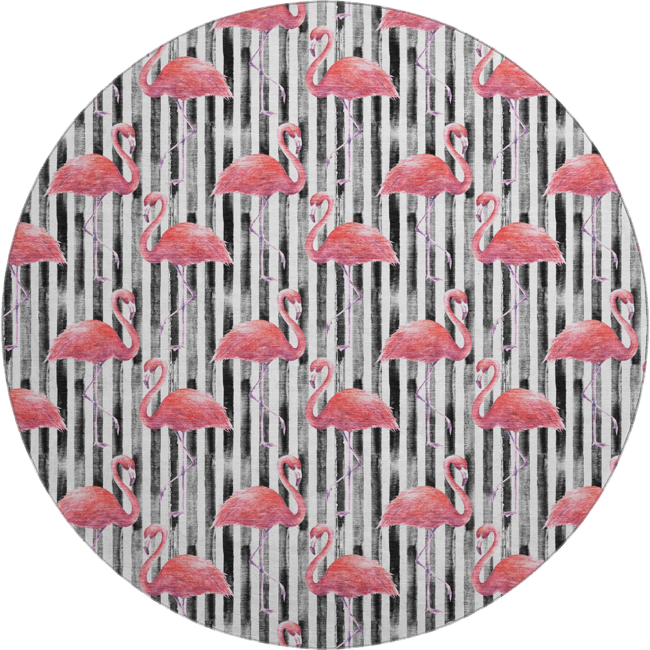 Marrakech Machine Washable Tropical Pink Black Rug 8' x 8' #shape_Round