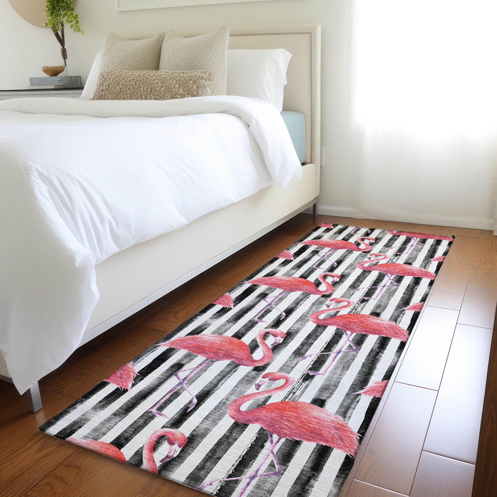 Marrakech Machine Washable Tropical Pink Black Rug 2'3" x 7'6" #shape_Runner