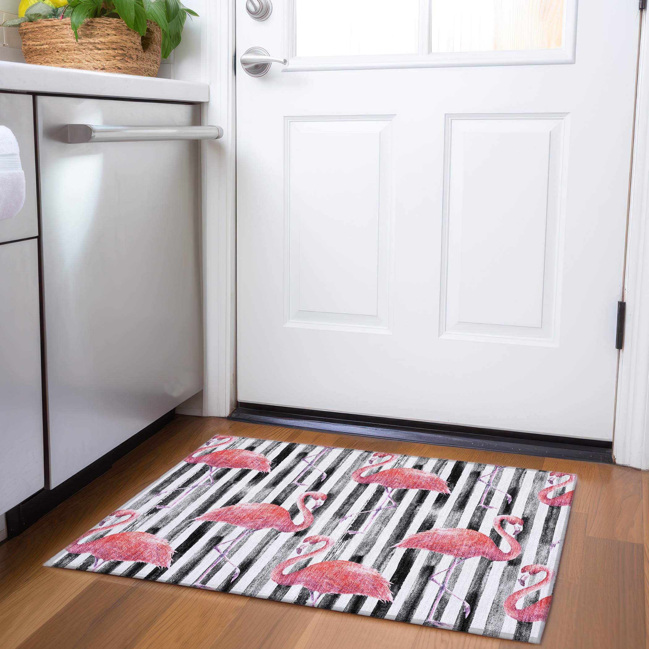 Marrakech Machine Washable Tropical Pink Black Rug 1'8" x 2'6" #shape_Rectangle