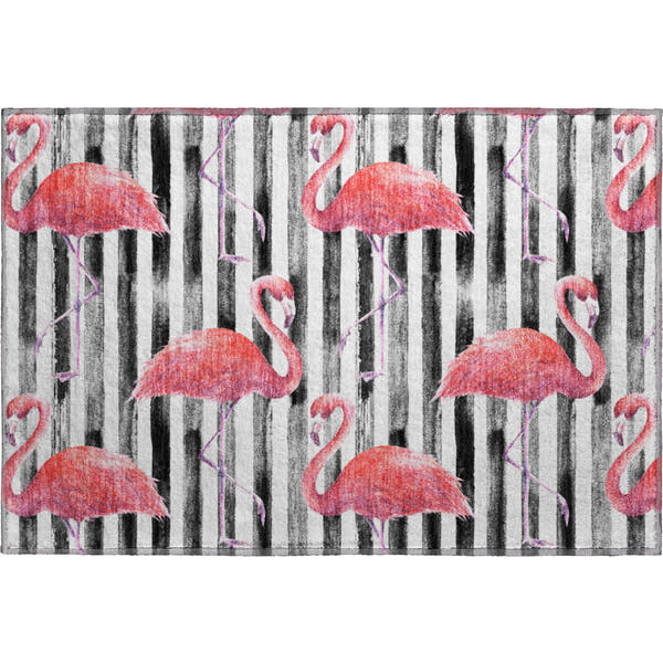 Marrakech Machine Washable Tropical Pink Black Rug 1'8" x 2'6"
