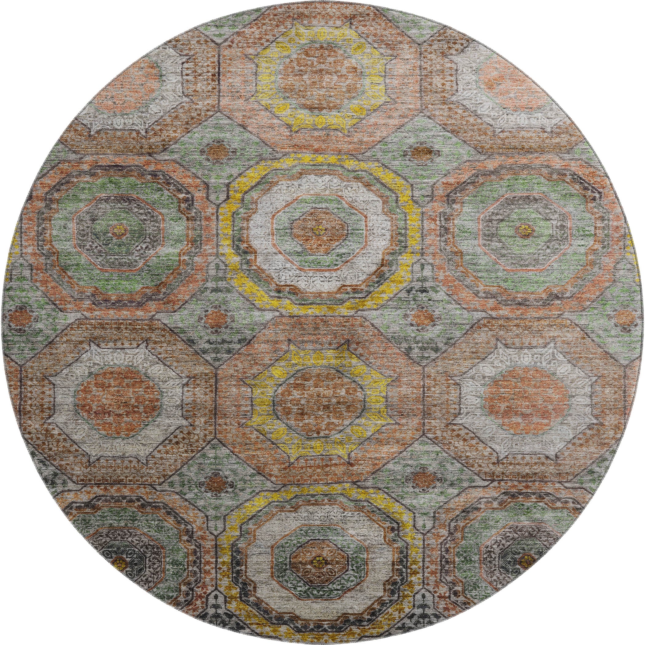 Budapest Machine Washable Transitional Sage Green Rug 8' x 8' #shape_Round