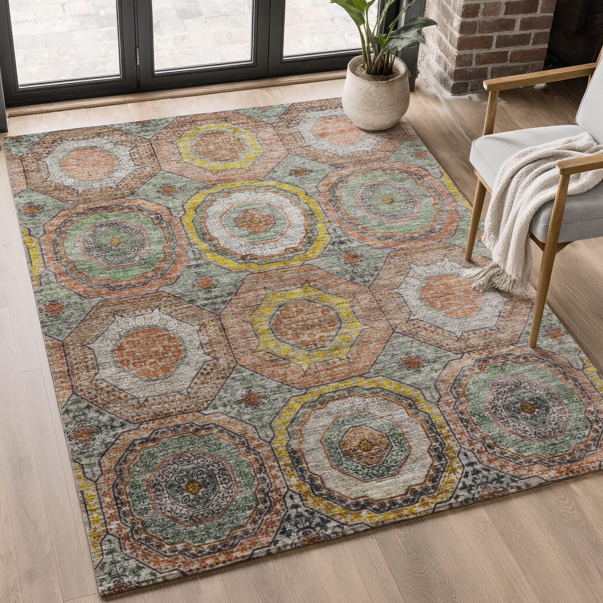 Budapest Machine Washable Transitional Sage Green Rug 2'6" x 3'10" #shape_Rectangle