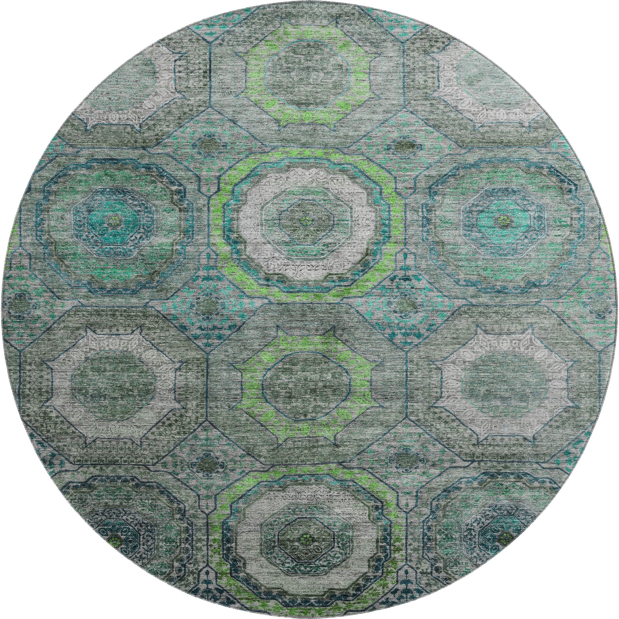 Budapest Machine Washable Transitional Teal Rug 8' x 8' #shape_Round