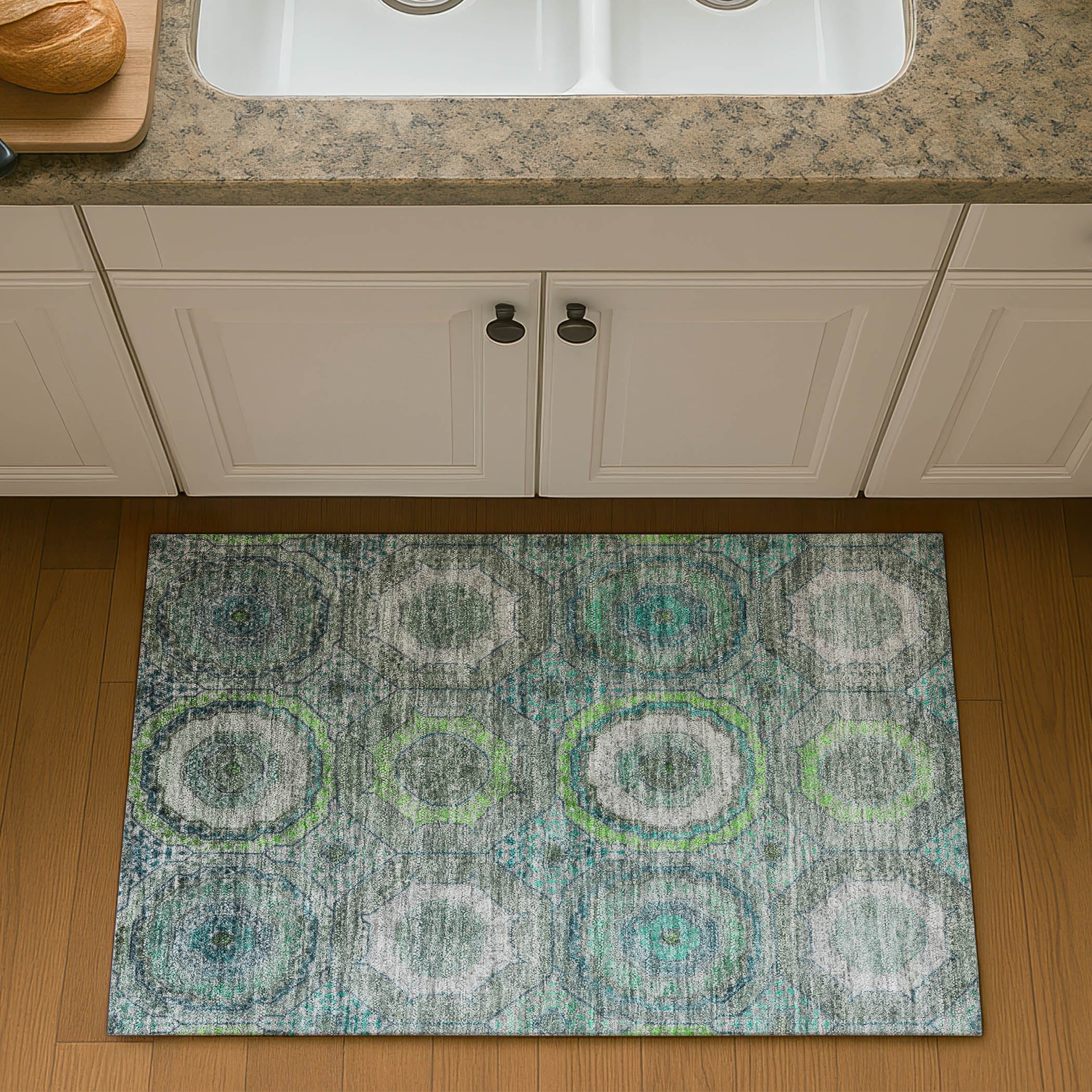 Budapest Machine Washable Transitional Teal Rug 1'8" x 2'6" #shape_Rectangle