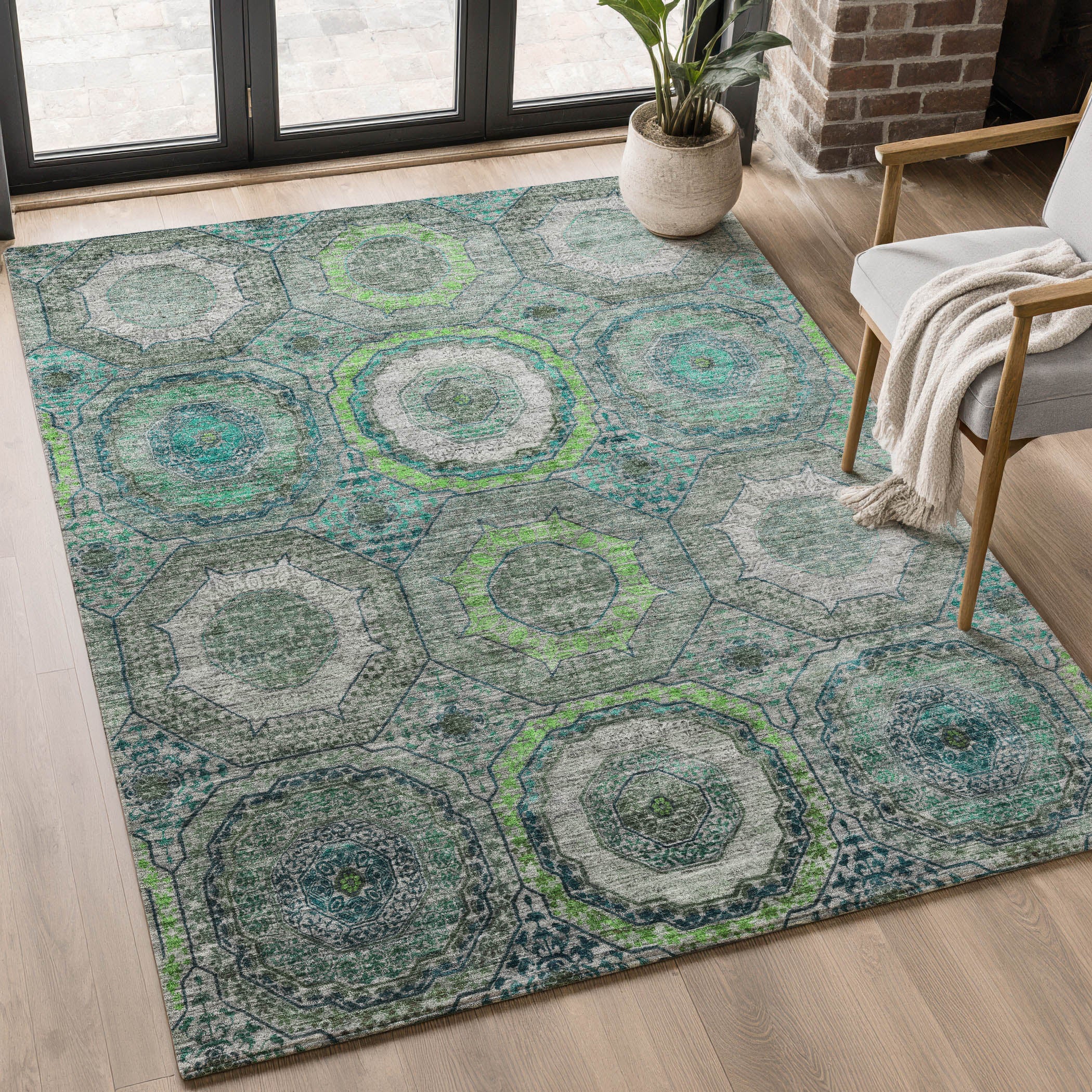 Budapest Machine Washable Transitional Teal Rug 2'6" x 3'10" #shape_Rectangle