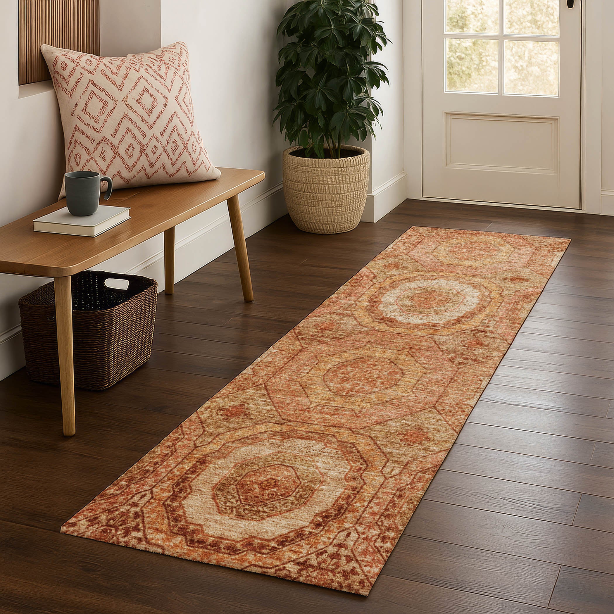 Budapest Machine Washable Transitional Terracotta Orange Rug 2'3" x 7'6" #shape_Runner
