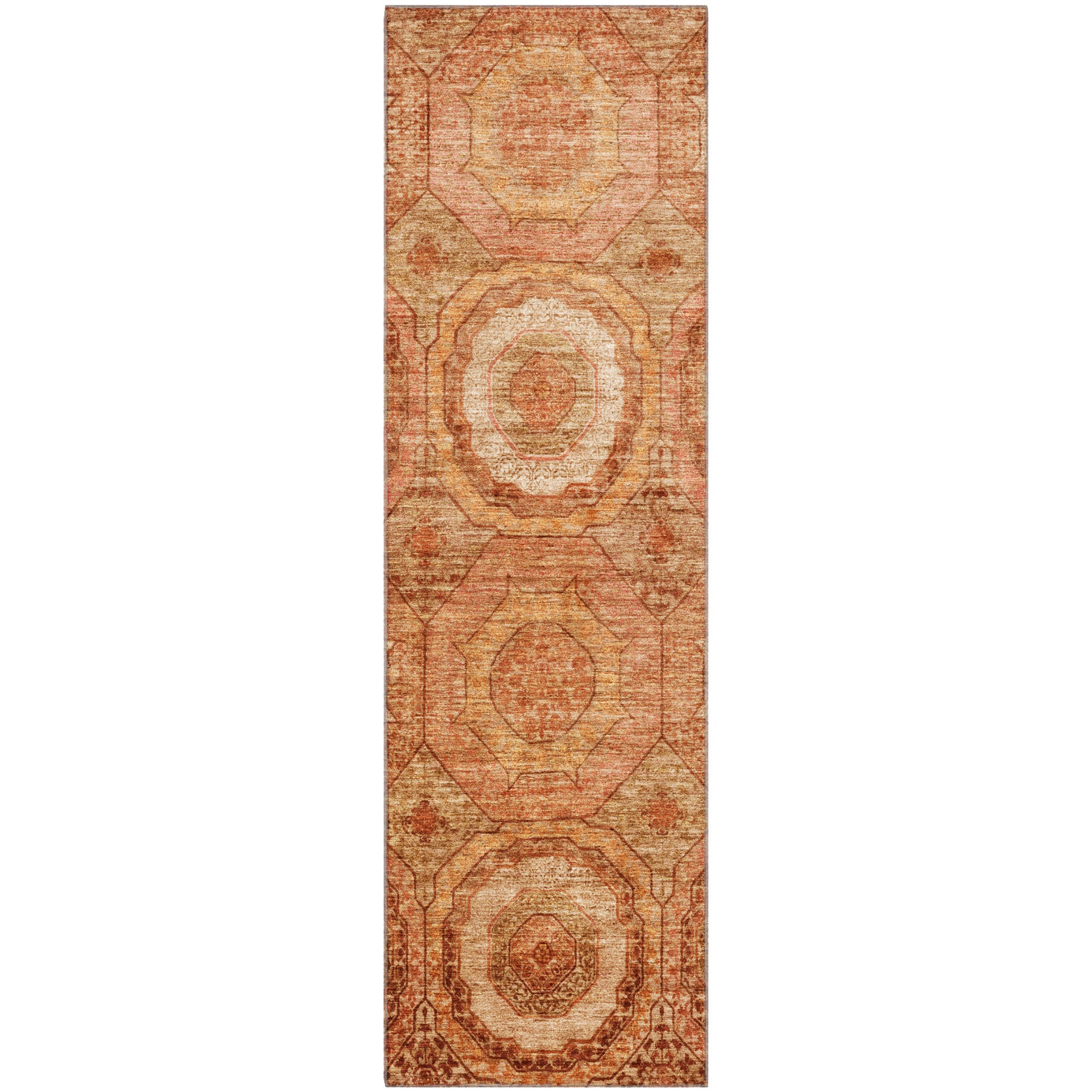Budapest Machine Washable Transitional Terracotta Orange Rug 2'3" x 7'6" #shape_Runner