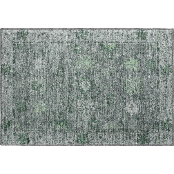 Split Machine Washable Traditional Aloe Green Rug 1'8" x 2'6"