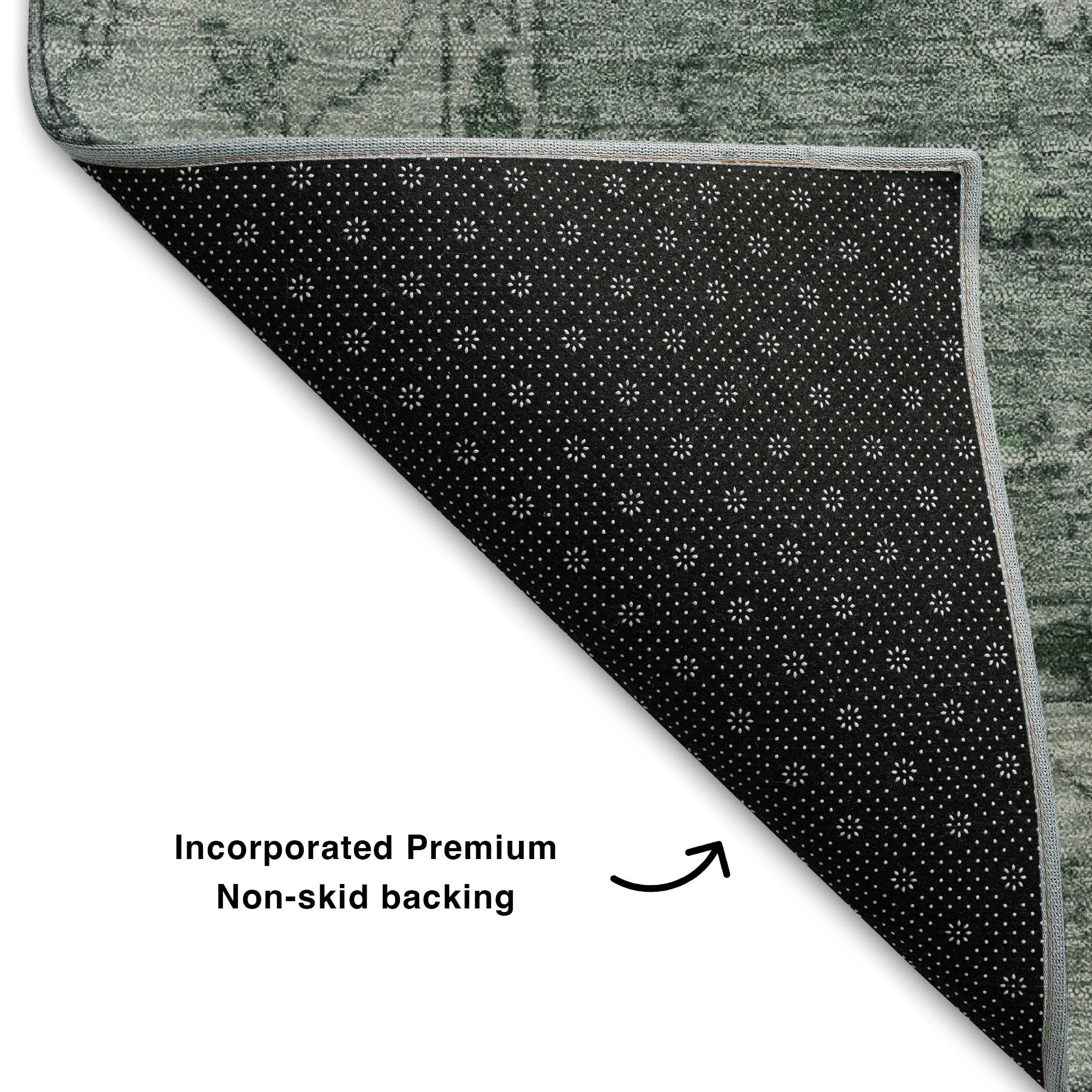 Split Machine Washable Traditional Aloe Green Rug 1'8" x 2'6" #shape_Rectangle