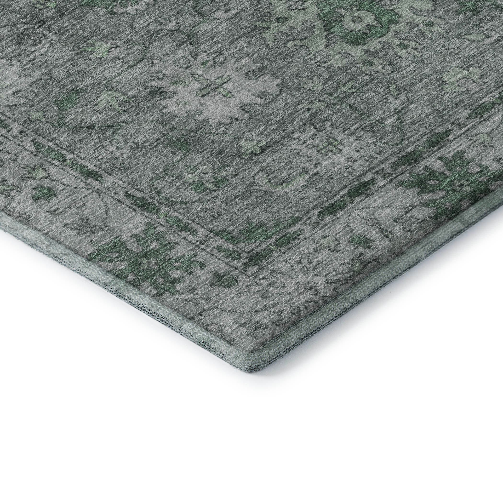 Split Machine Washable Traditional Aloe Green Rug 1'8" x 2'6" #shape_Rectangle