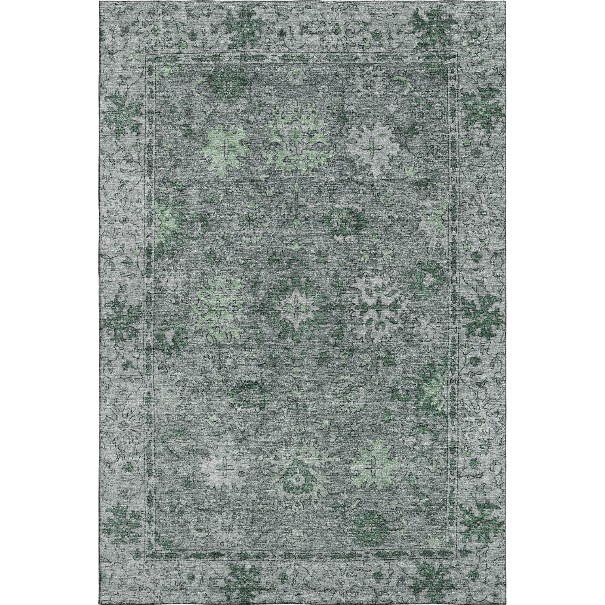 Split Machine Washable Traditional Aloe Green Rug 2'6" x 3'10" #shape_Rectangle
