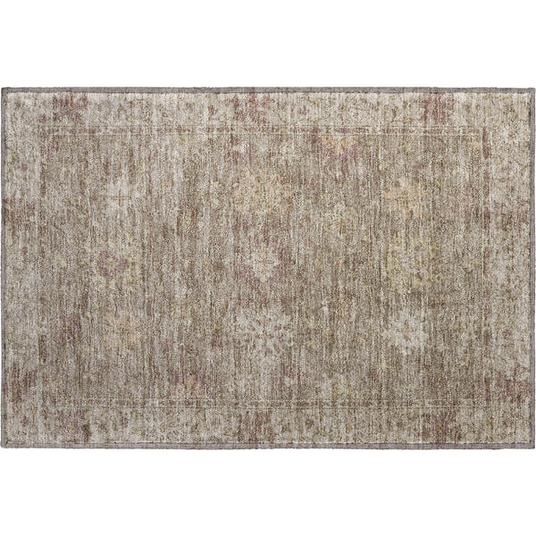 Split Machine Washable Traditional Khaki Brown Rug 1'8" x 2'6"